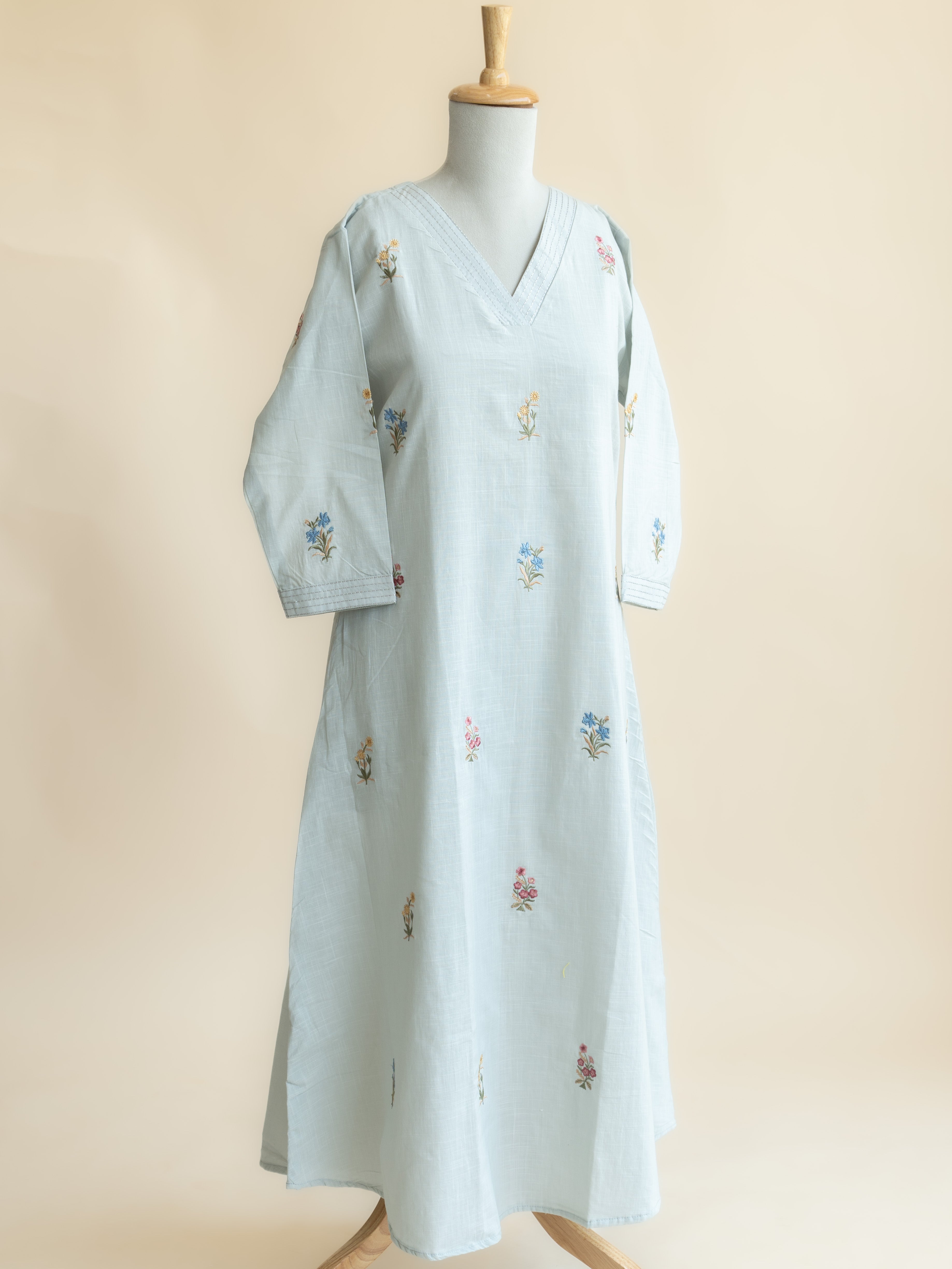 Amalda Cotton Slub Embroidered A-Line Kurta