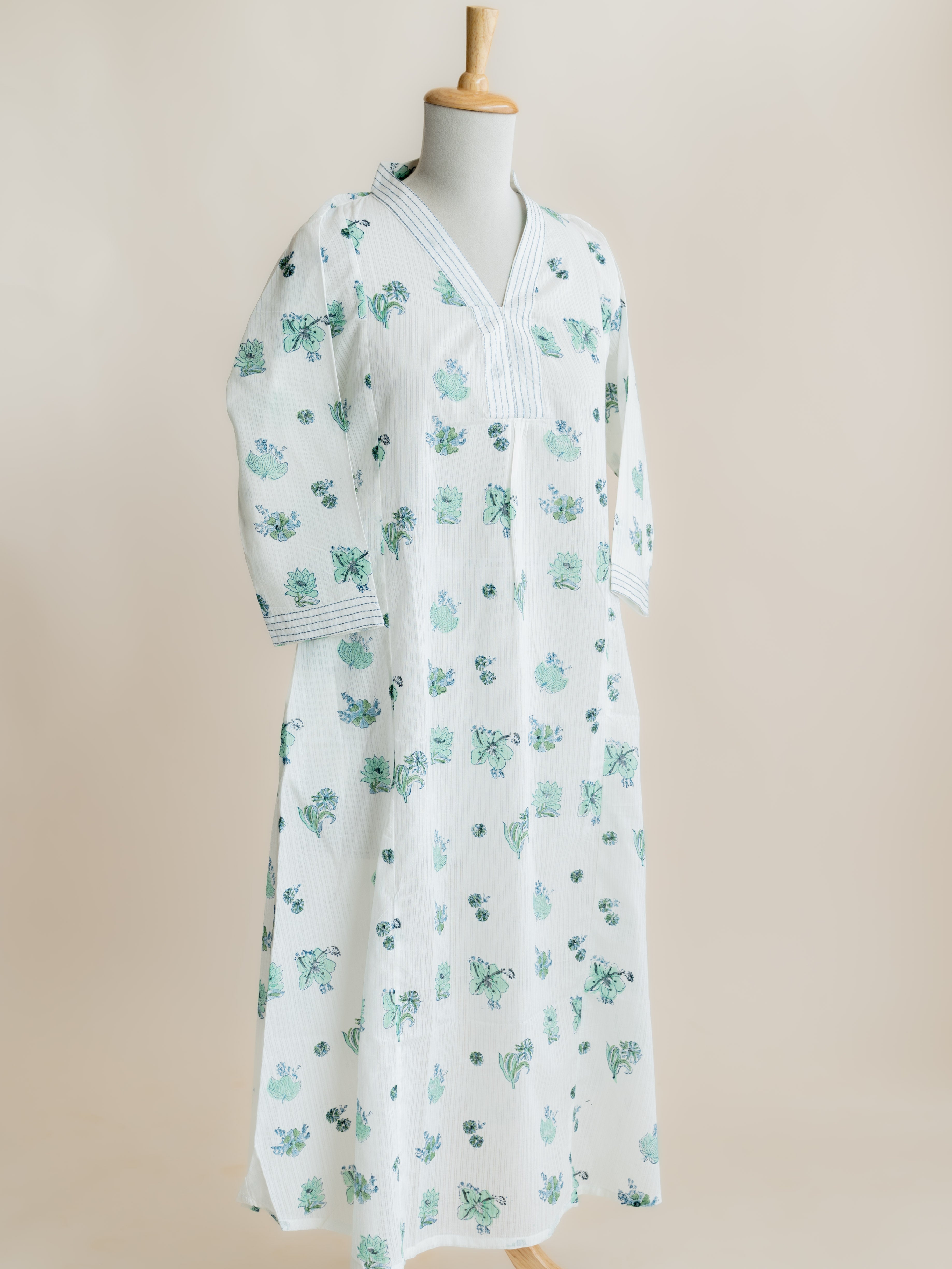 Rena Cotton Block Printed A-Line Kurta