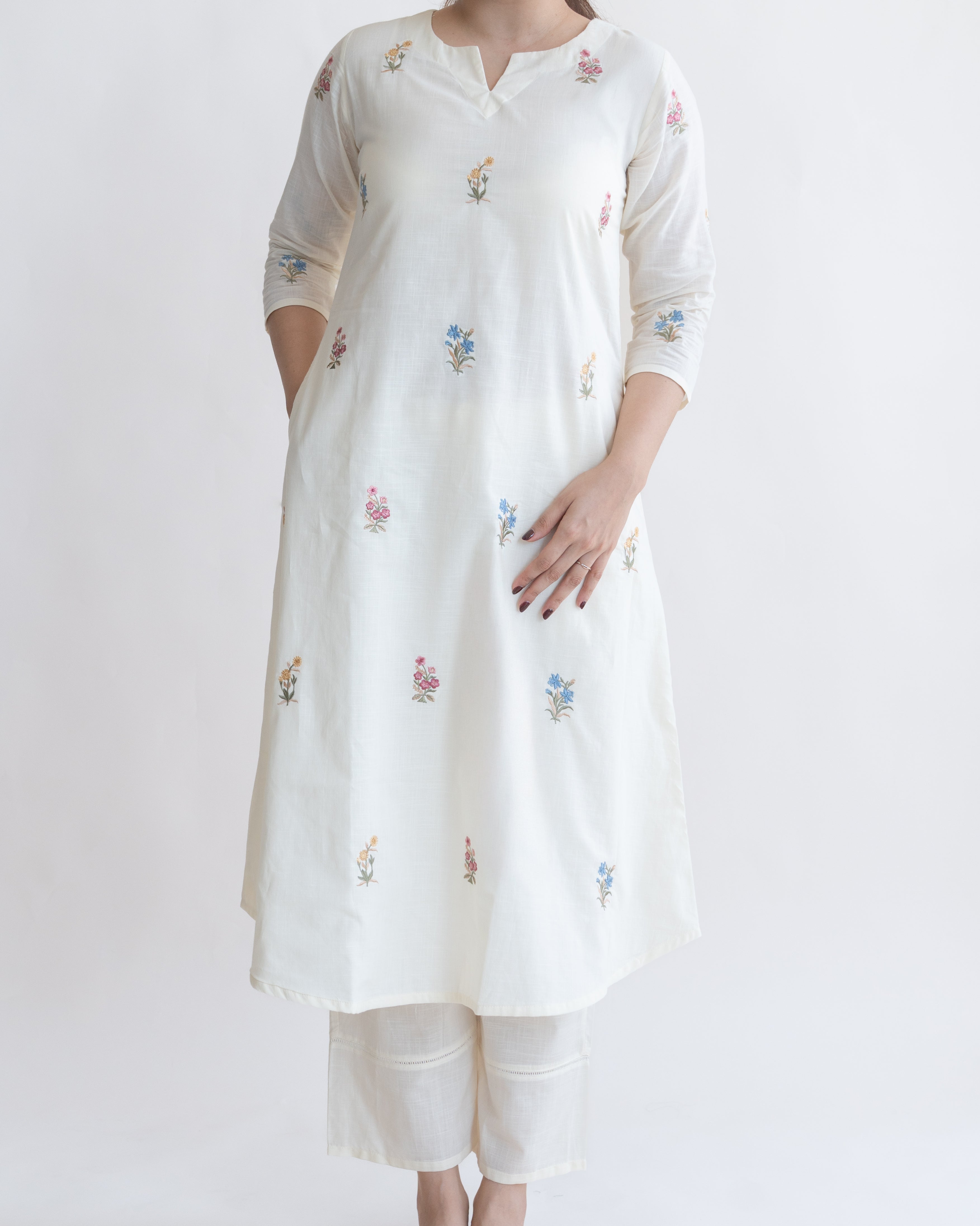 Reem Cotton Embroidered A-Line Suit Set