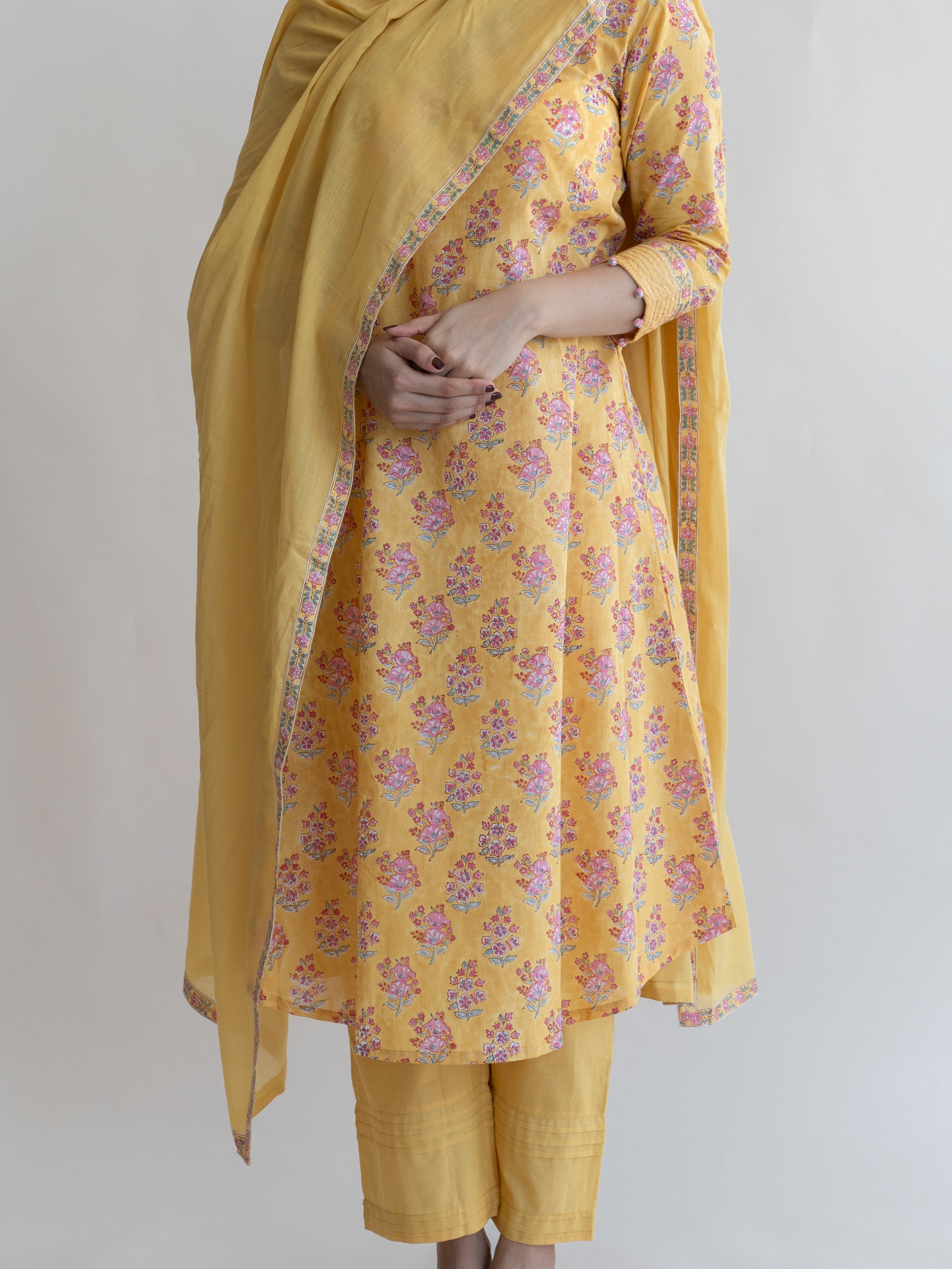 Anaya Cotton Block Printed A-Line Suit Set