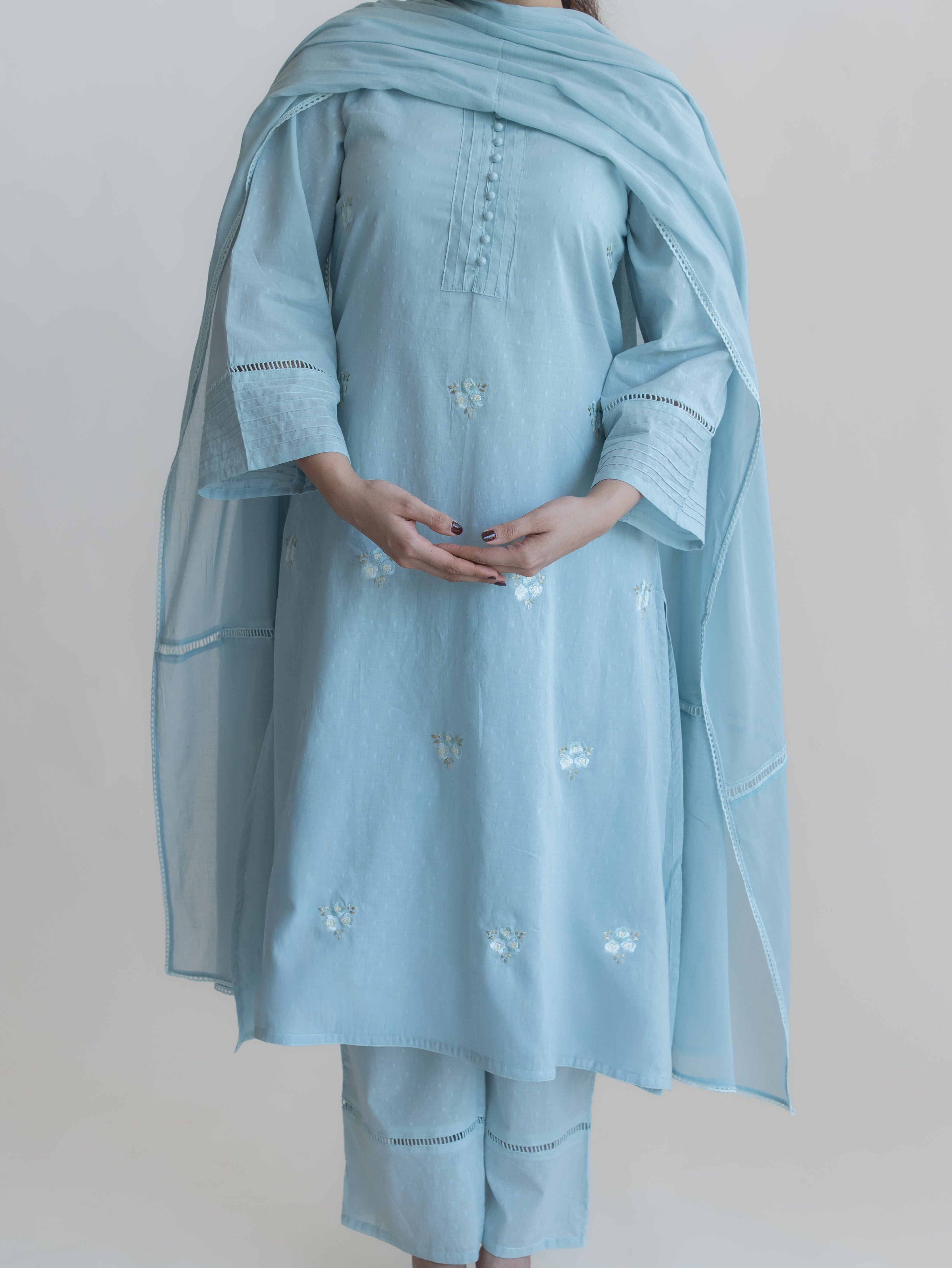 Amna Cotton Dobby Embroidered Straight Suit set