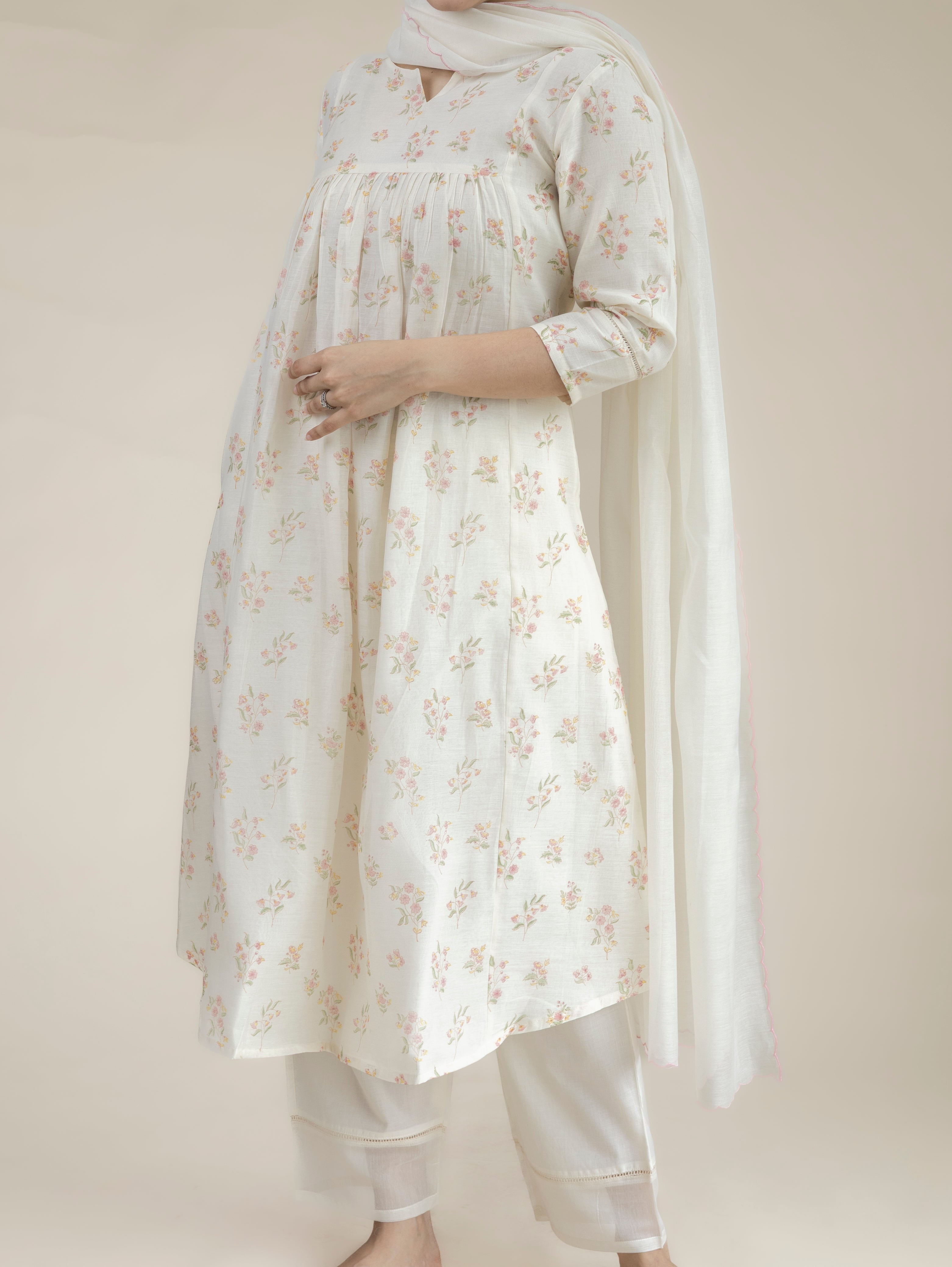 Rehla Chanderi Block Printed A-Line Suit Set