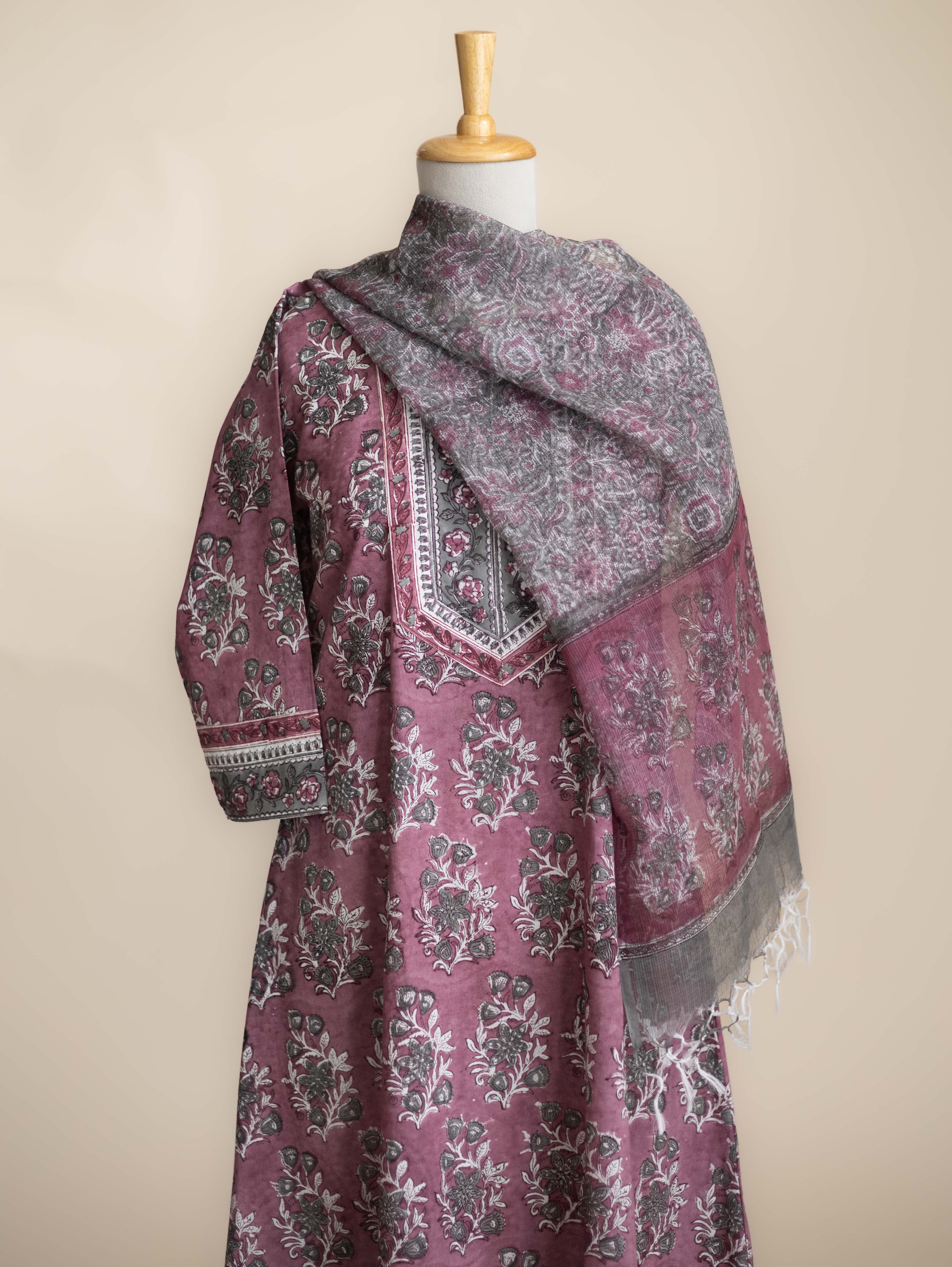 Viyena Kota Doria Block Printed Dupatta