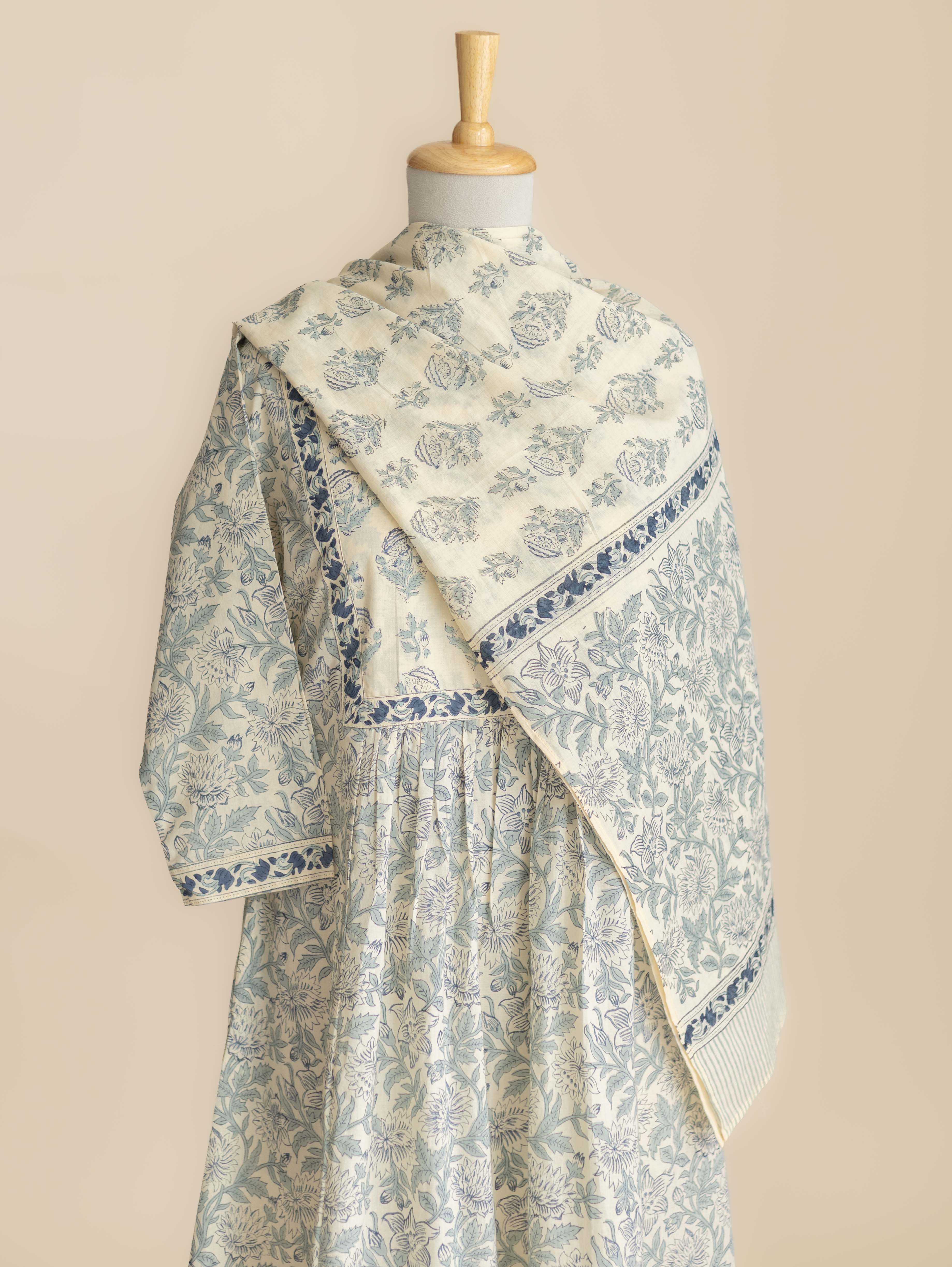 Ramla Cotton Block Printed A-Line Suit Set