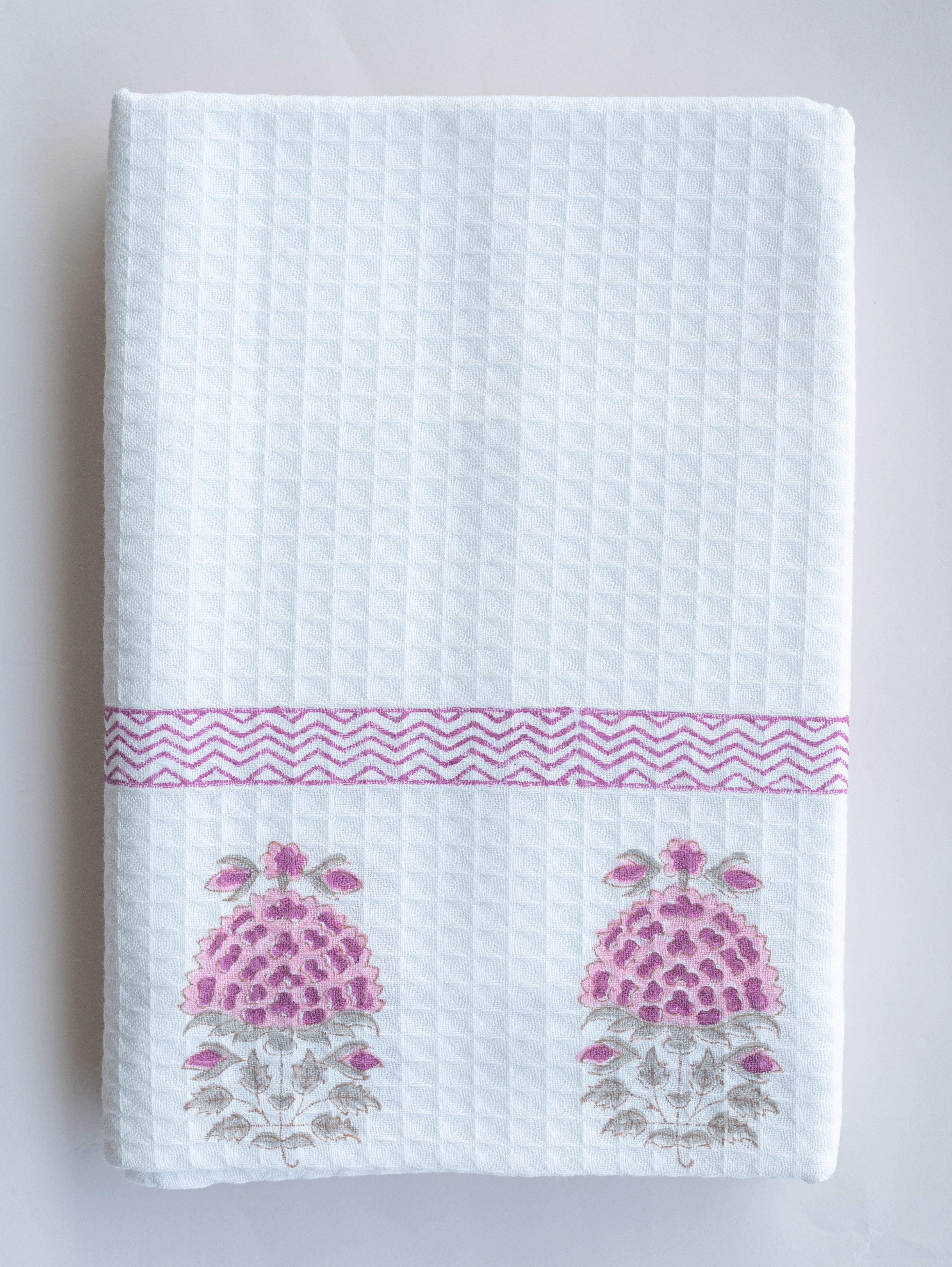 Cotton Block Printed Honeycomb Bath Towel