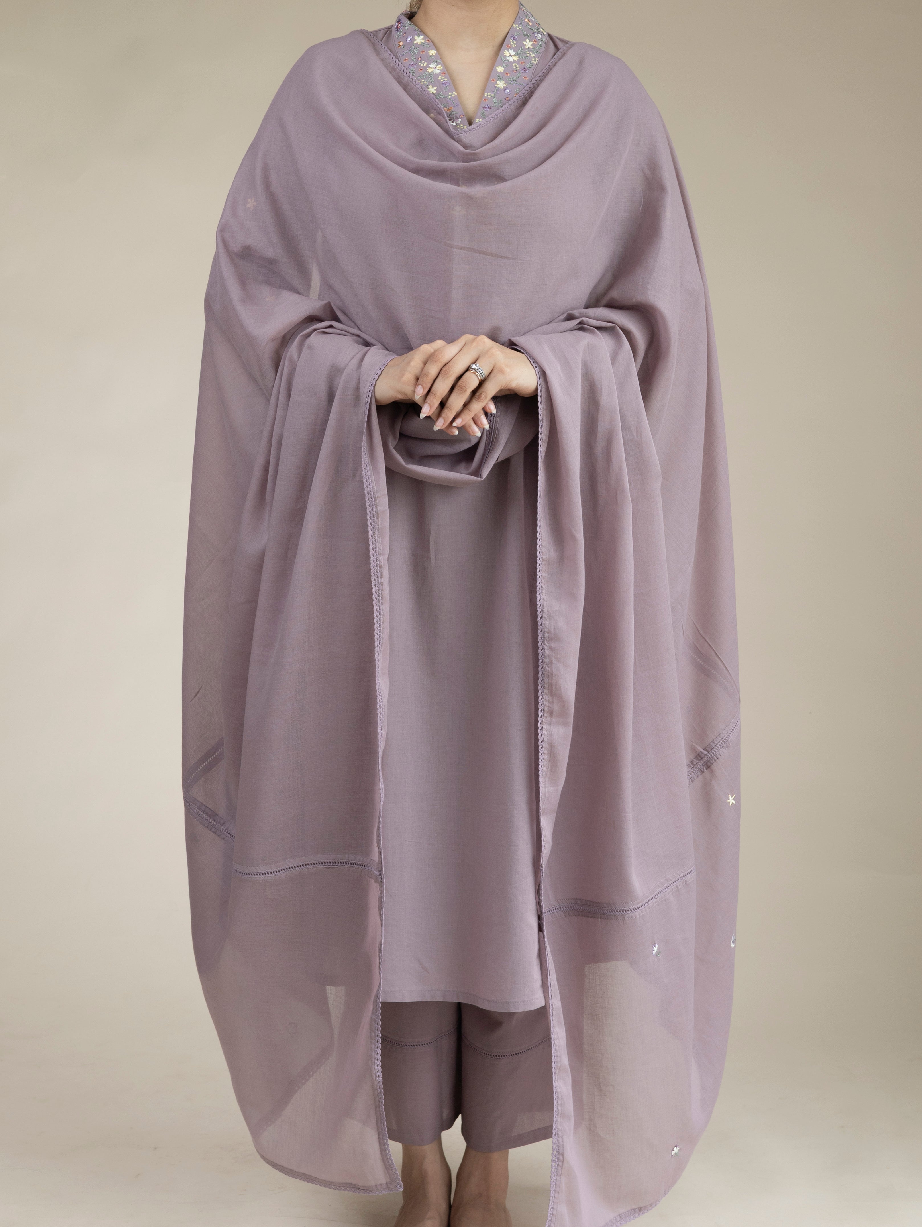 Jabina Cotton Embroidered A-Line Suit Set