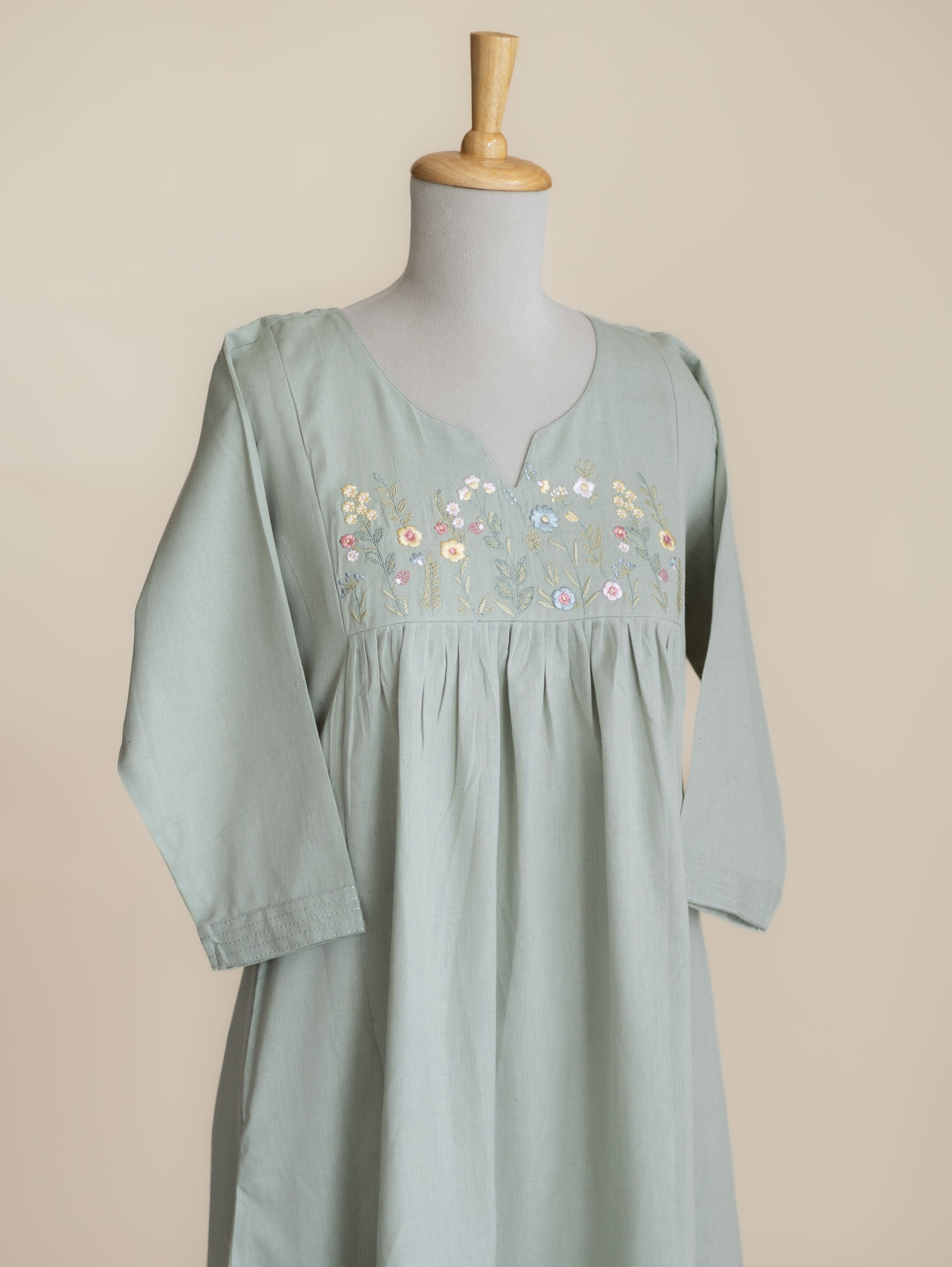 Swathi Cotton Flax Embroidered A-Line Kurta