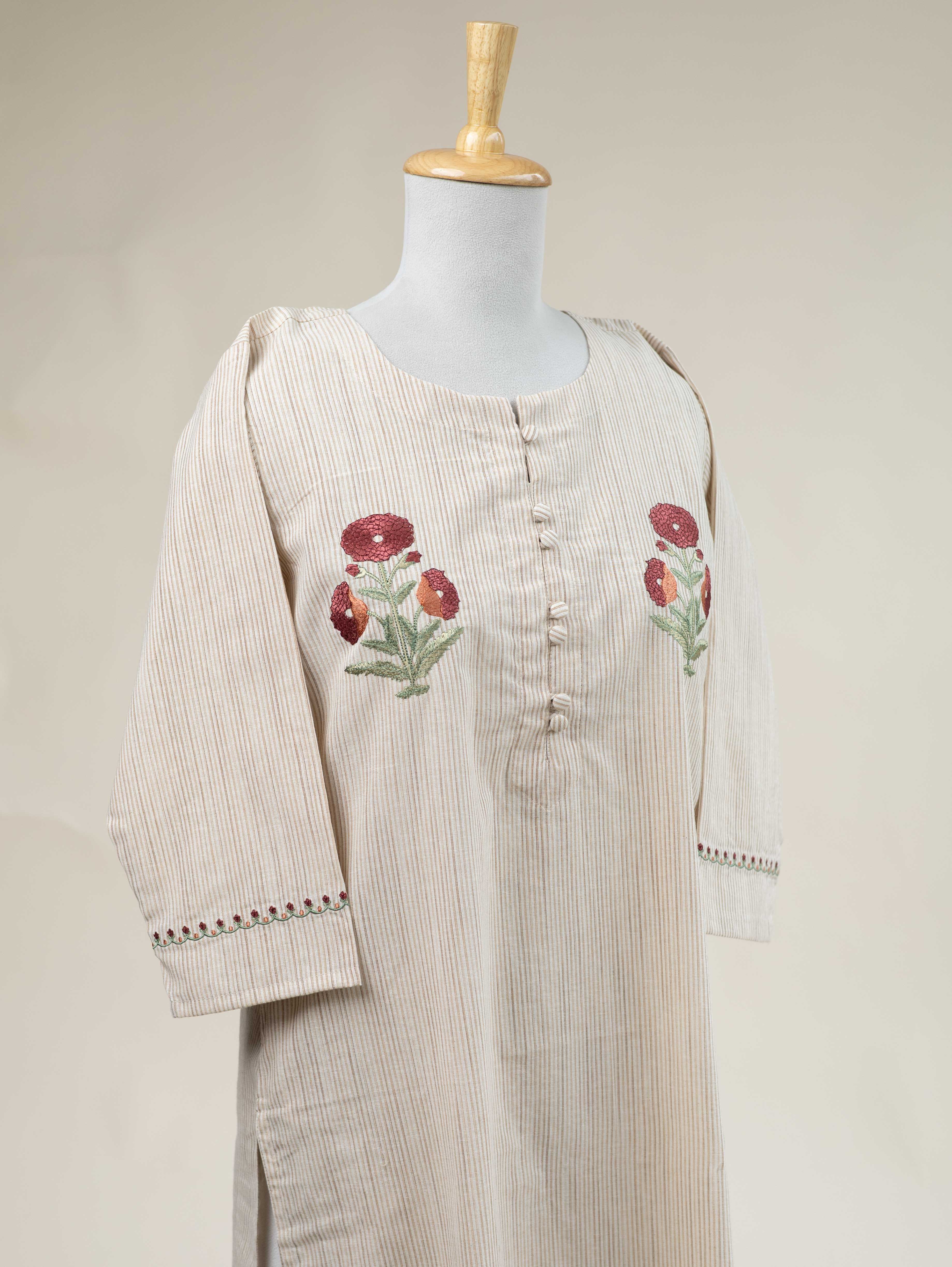 Ritara Cotton Handloom Embroidered Straight Kurta