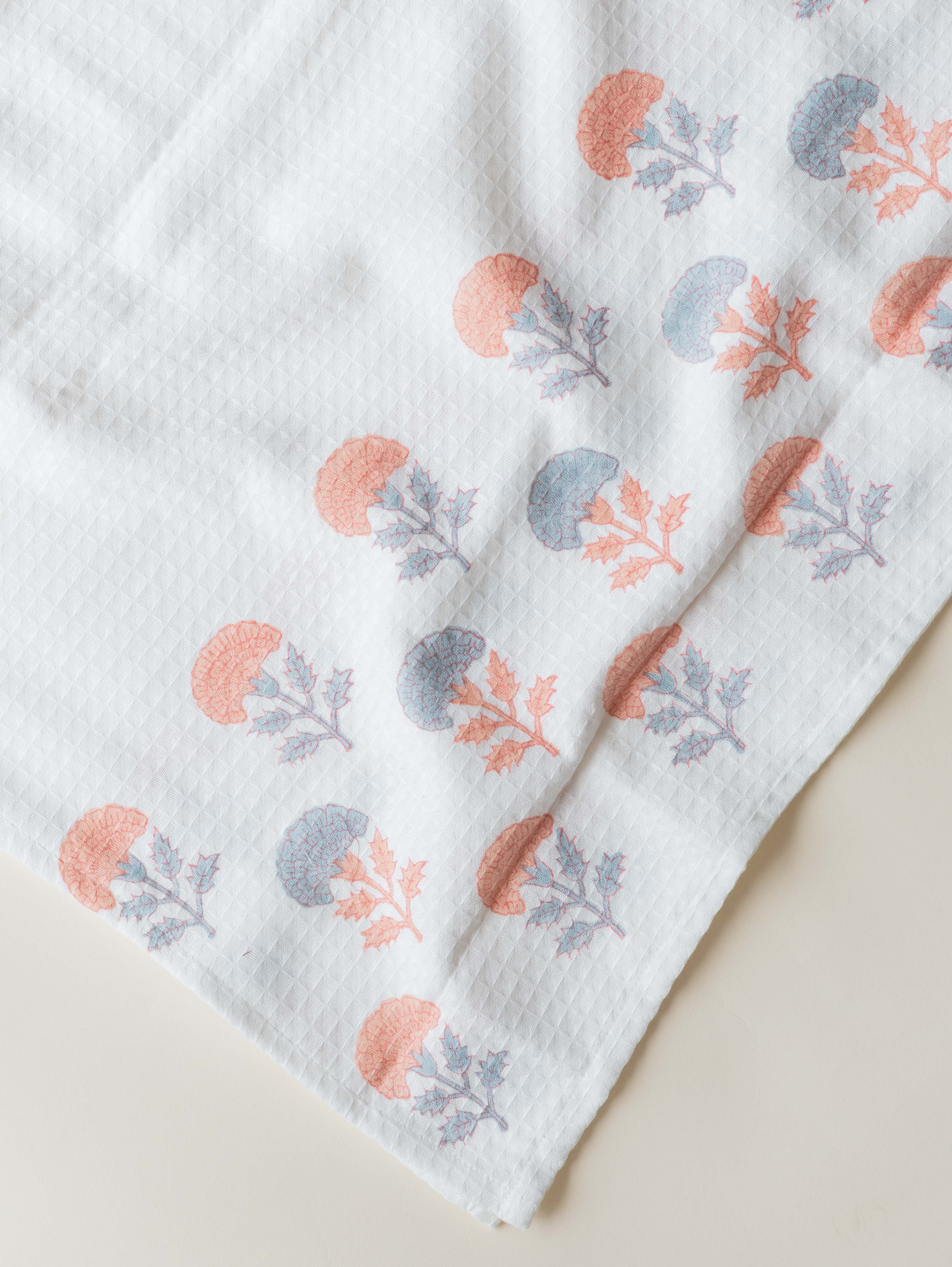 Cotton Block Printed Honeycomb Bath Towel