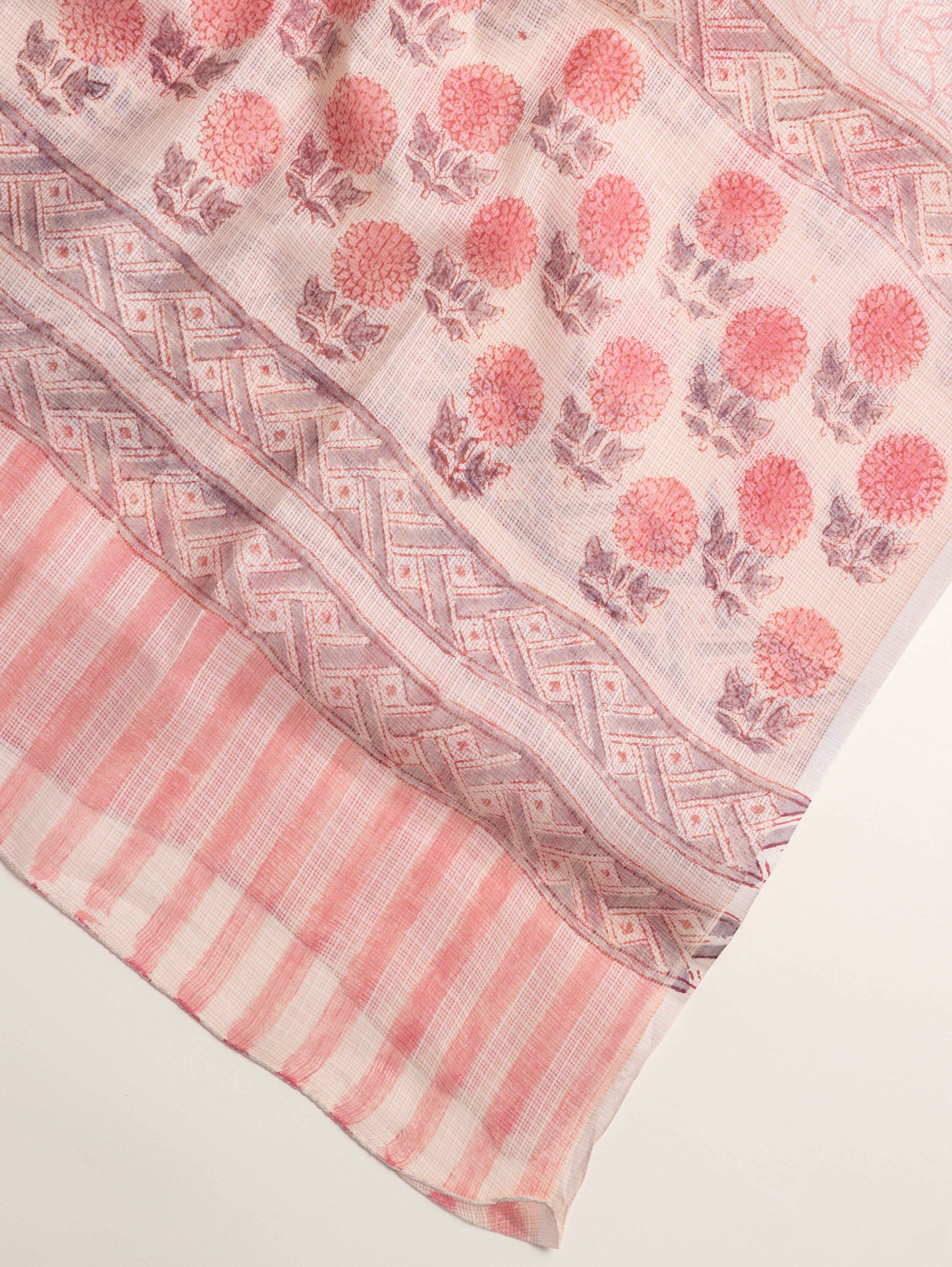 Cotton Mulmul Block Printed Unstitched Suit - 3 Piece