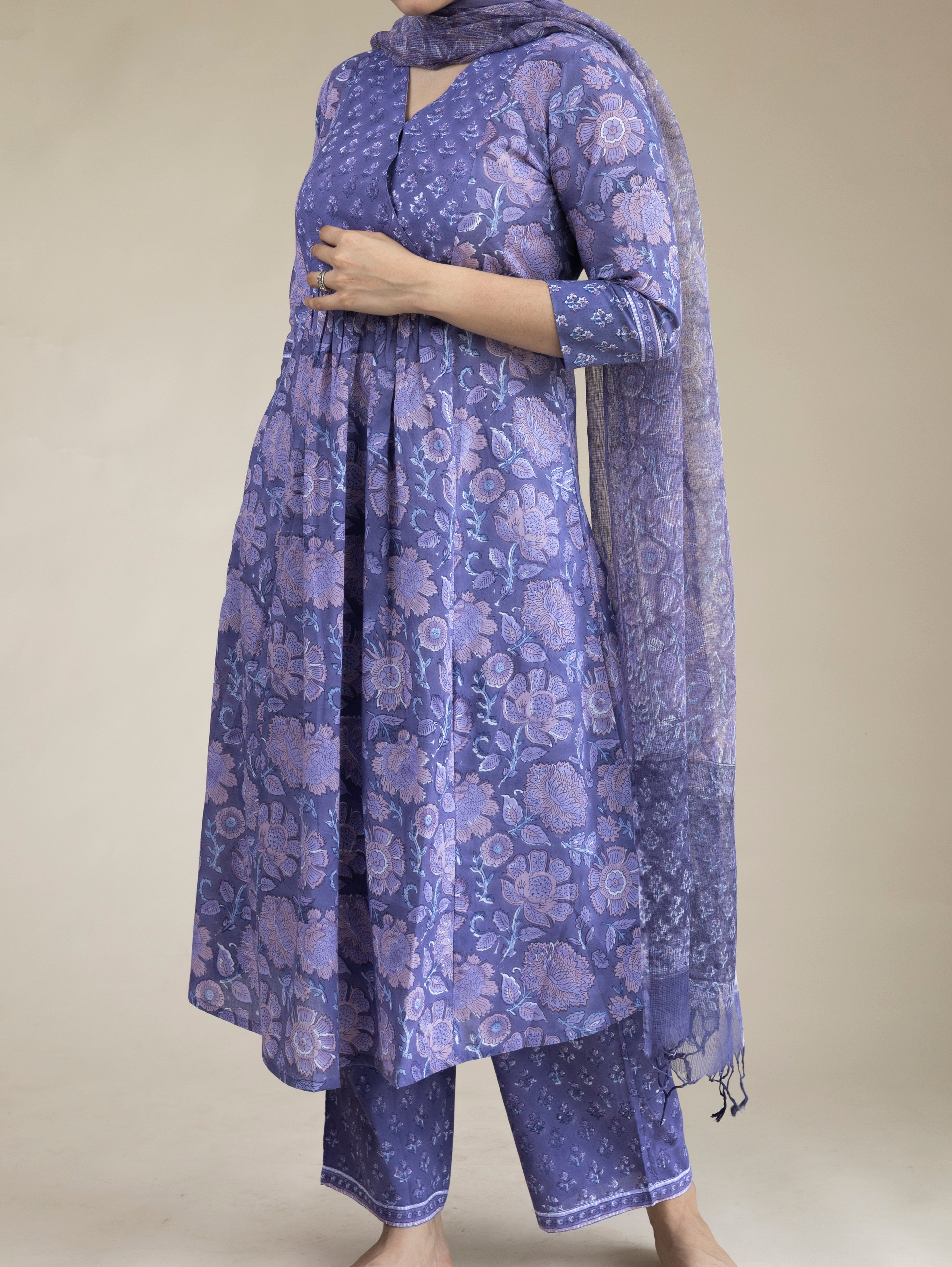 Nooha Cotton Block Printed A-Line Suit Set