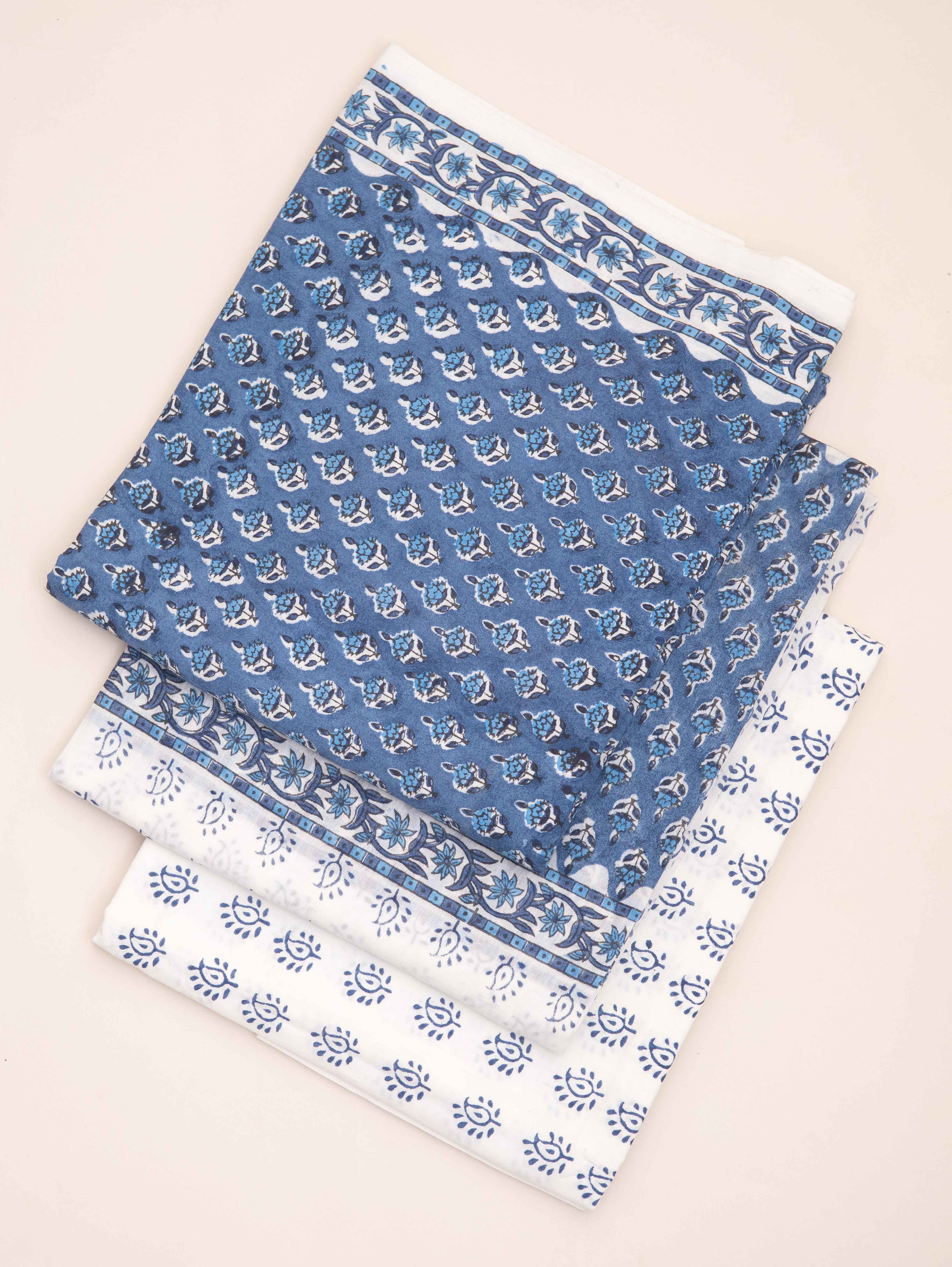 Cotton Block Printed Unstitched Suit Set - 3 Piece