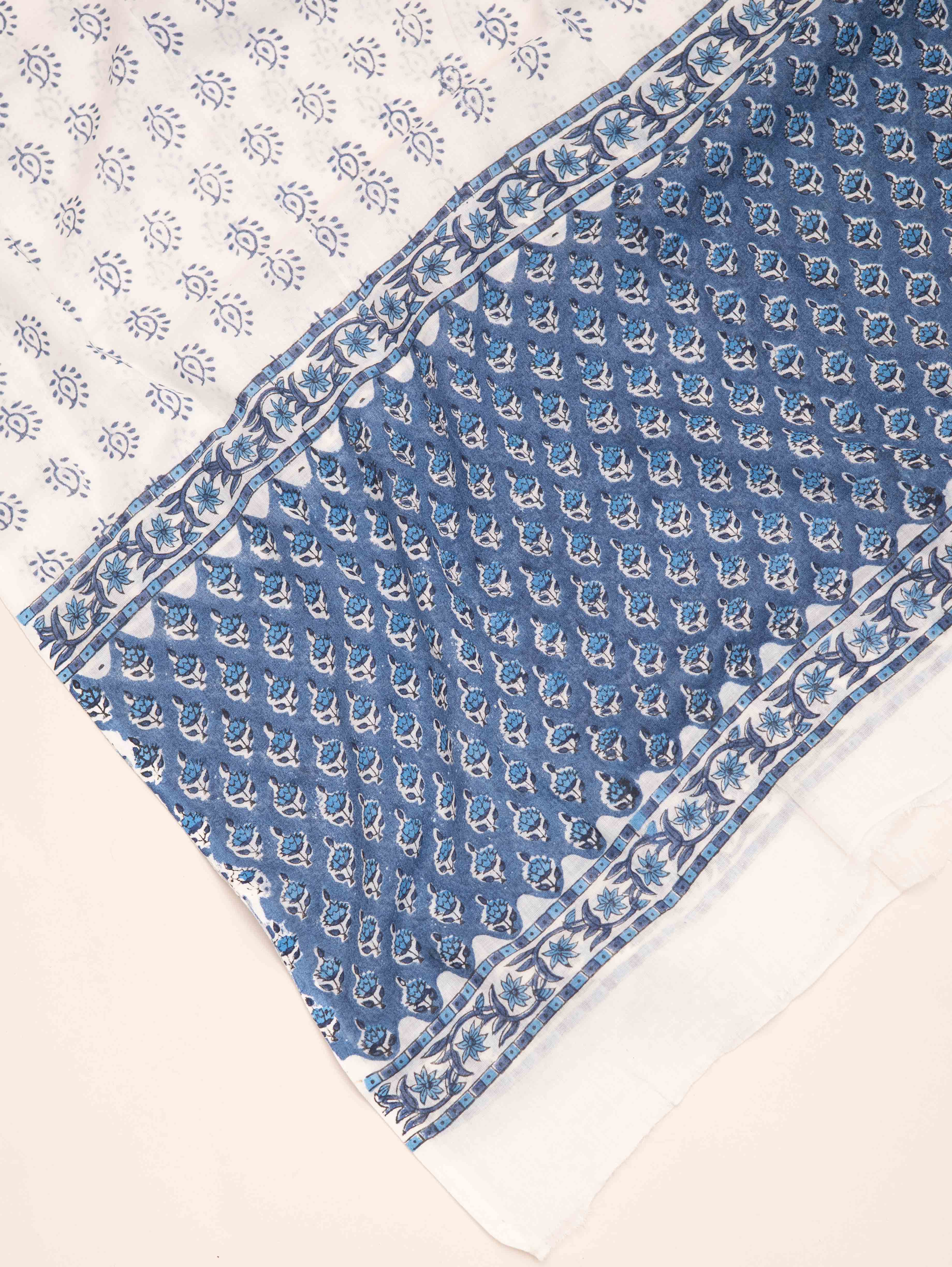 Cotton Block Printed Unstitched Suit Set - 3 Piece