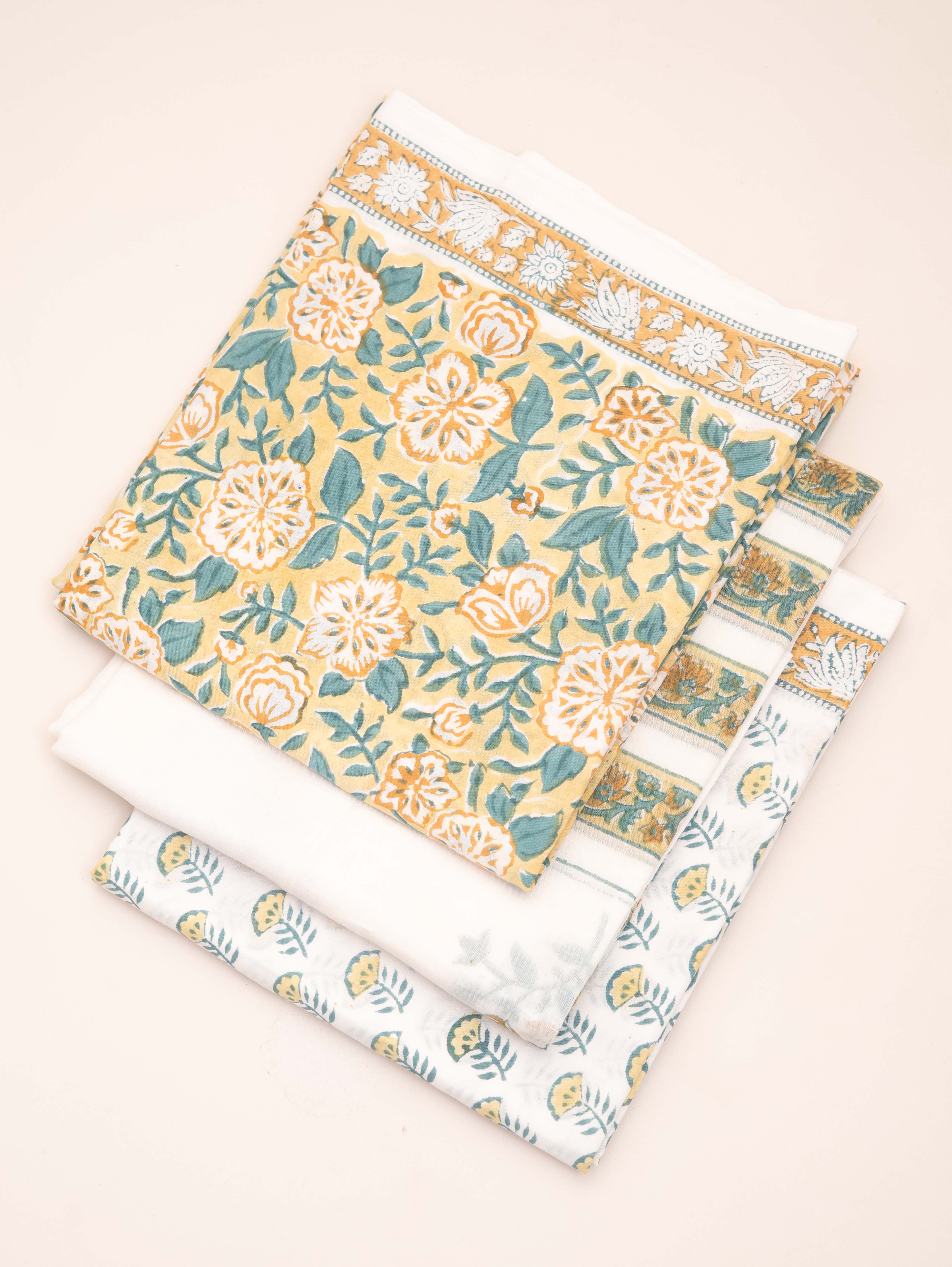 Cotton Block Printed Unstitched Suit Set - 3 Piece
