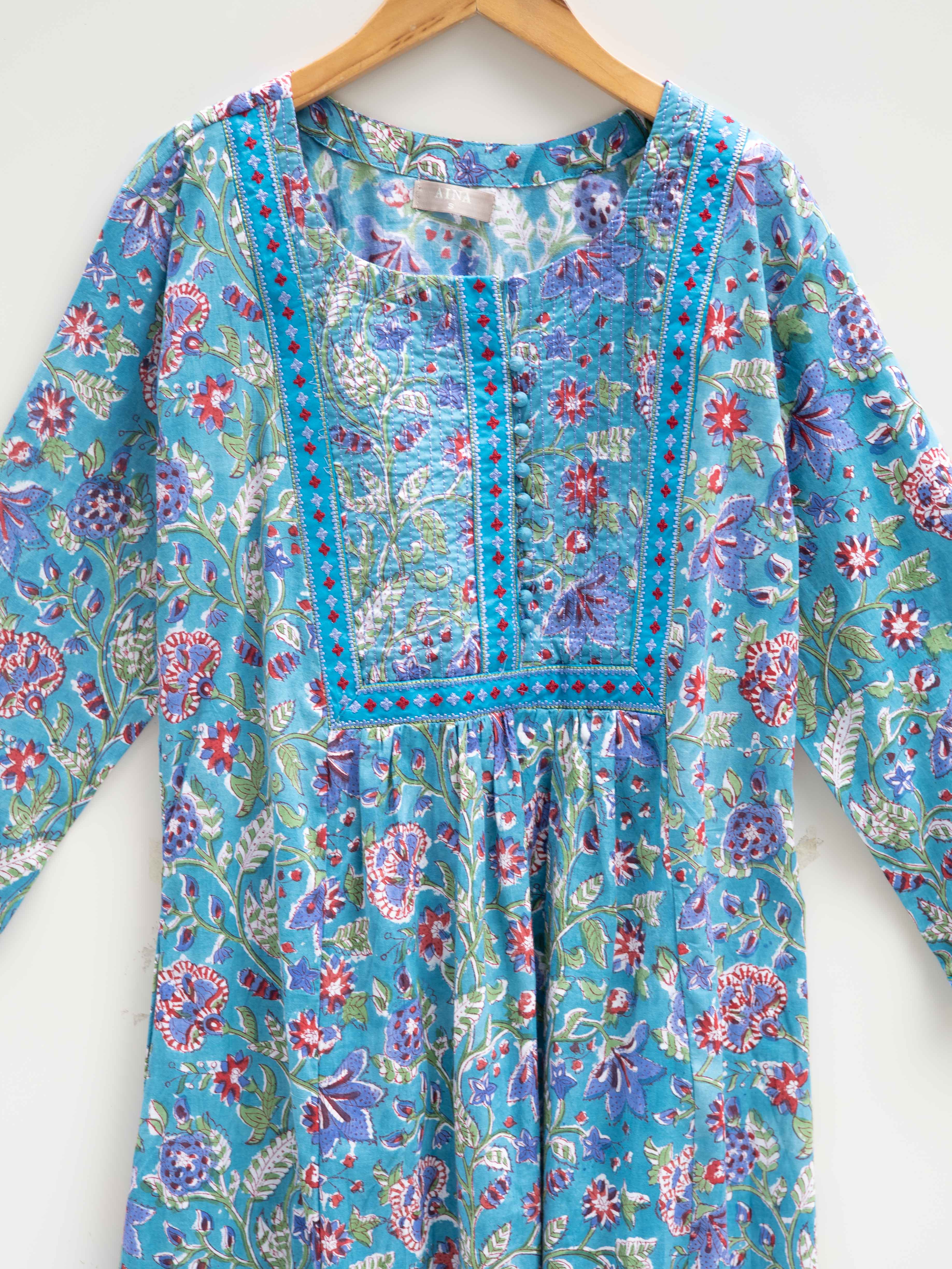 Cotton Block Printed A Line Kurta