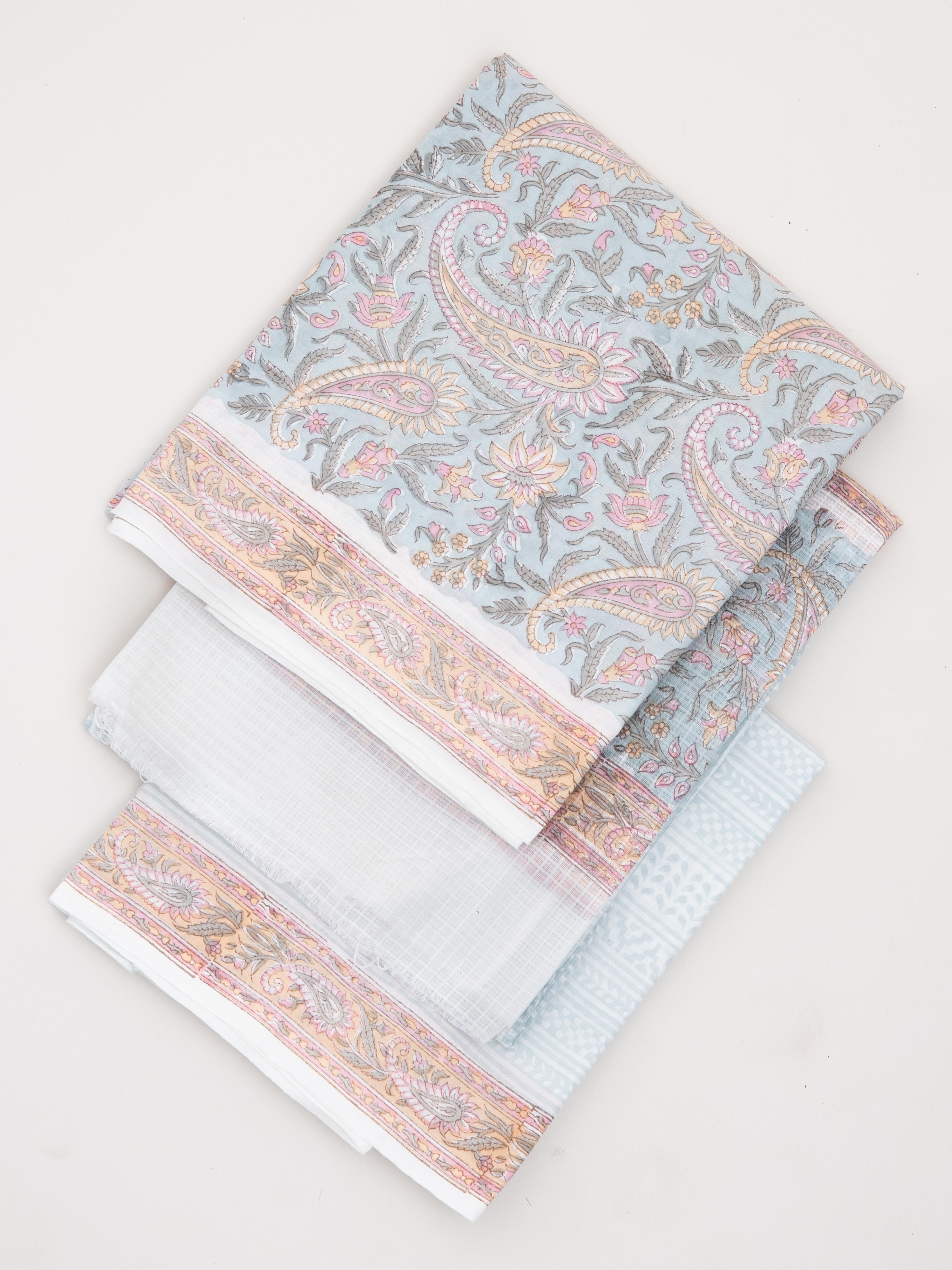 Cotton Block Printed Unstitched Suit - 3 Piece