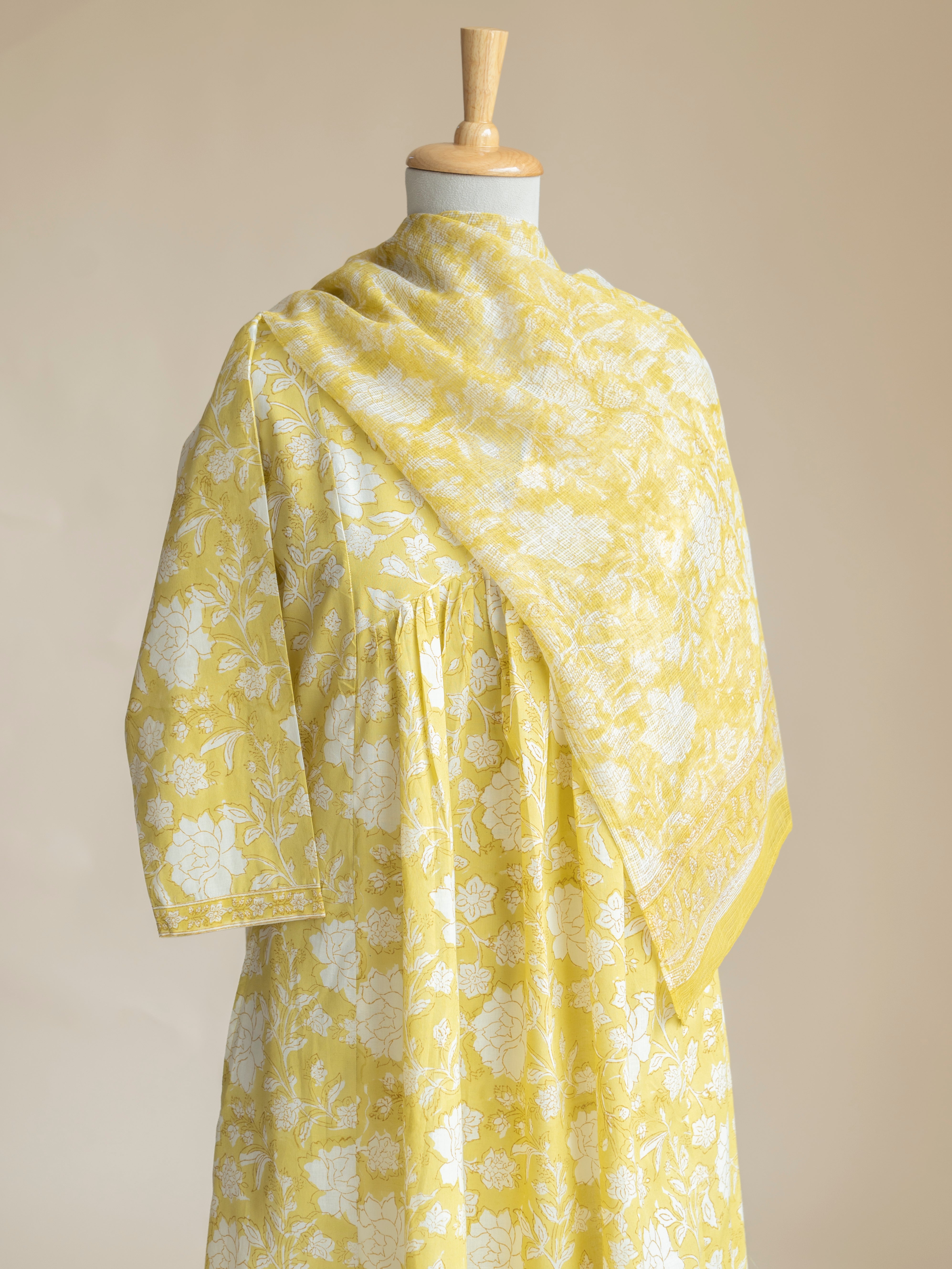Melani Cotton Block Printed A-Line Suit Set