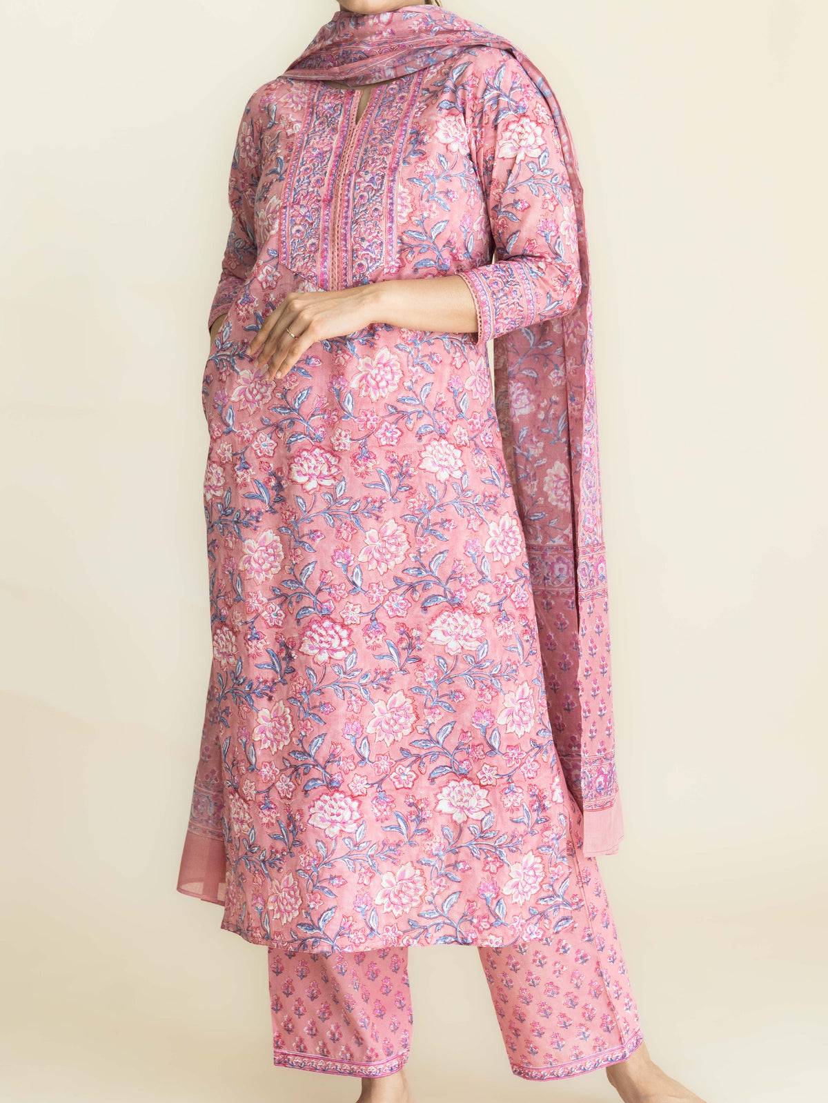 Avenika Cotton Block Printed Straight Suit Set