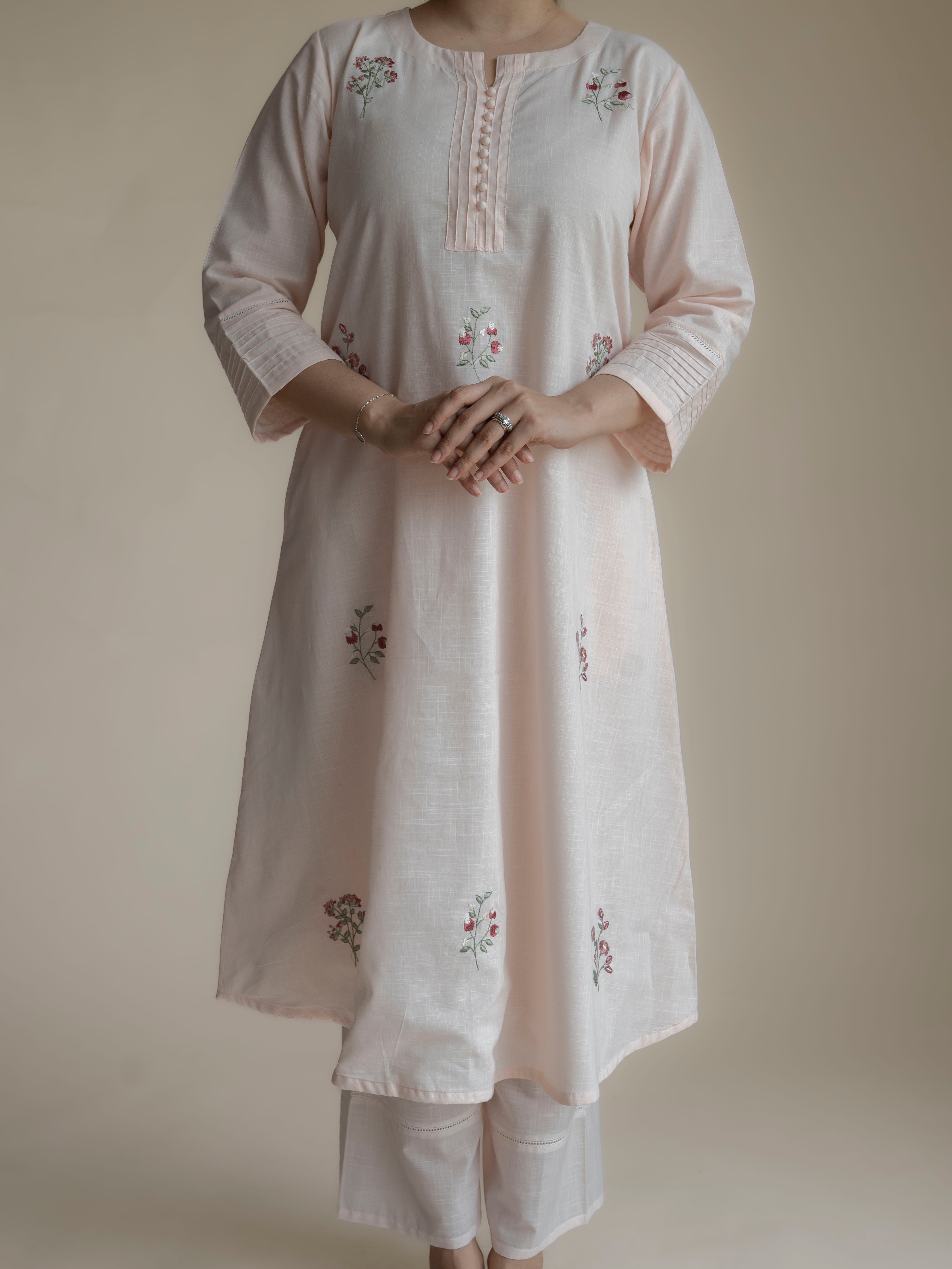 Tisya Cotton Handloom Embroidered A-Line Suit Set