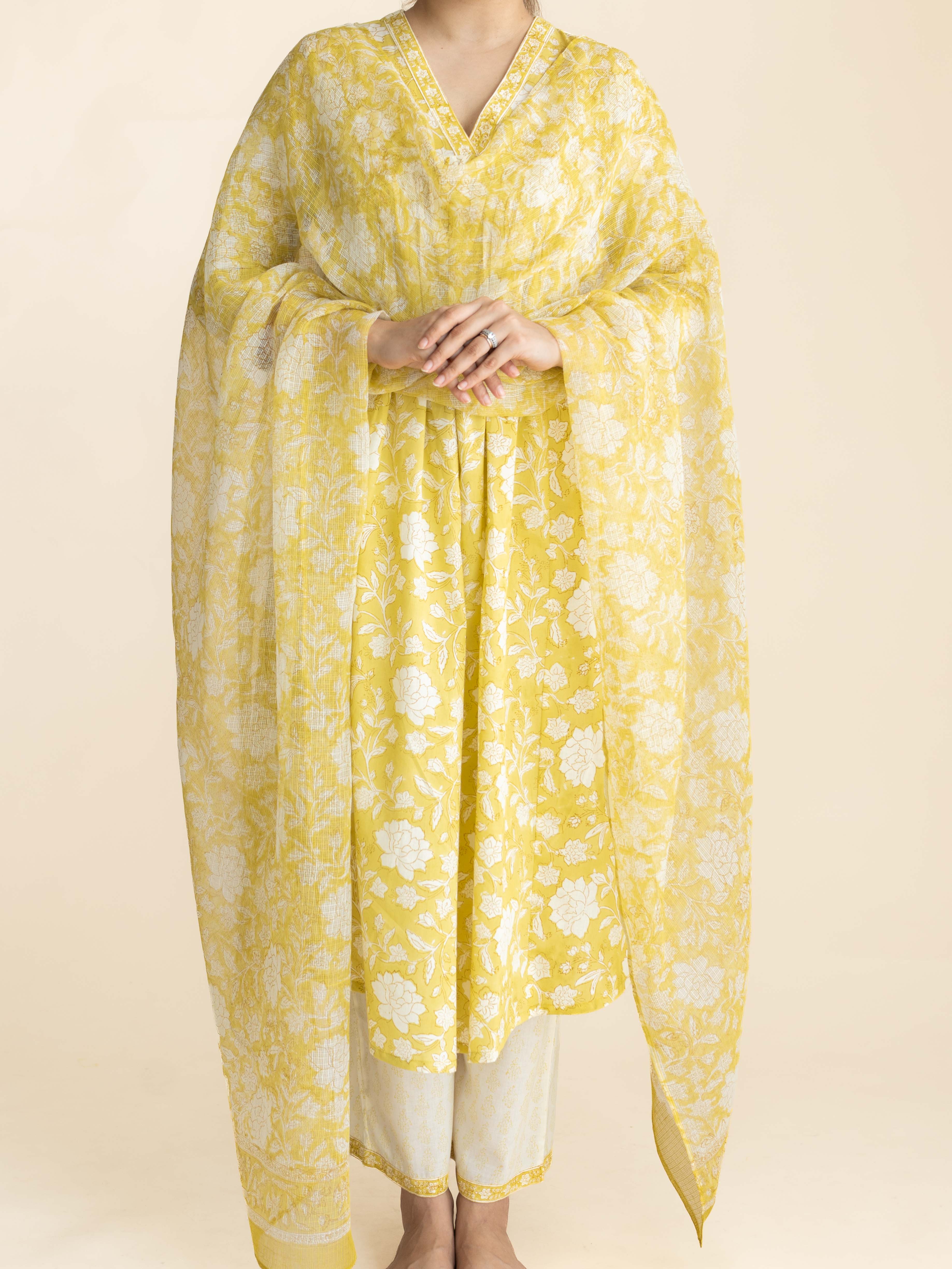 Melani Cotton Block Printed A-Line Suit Set