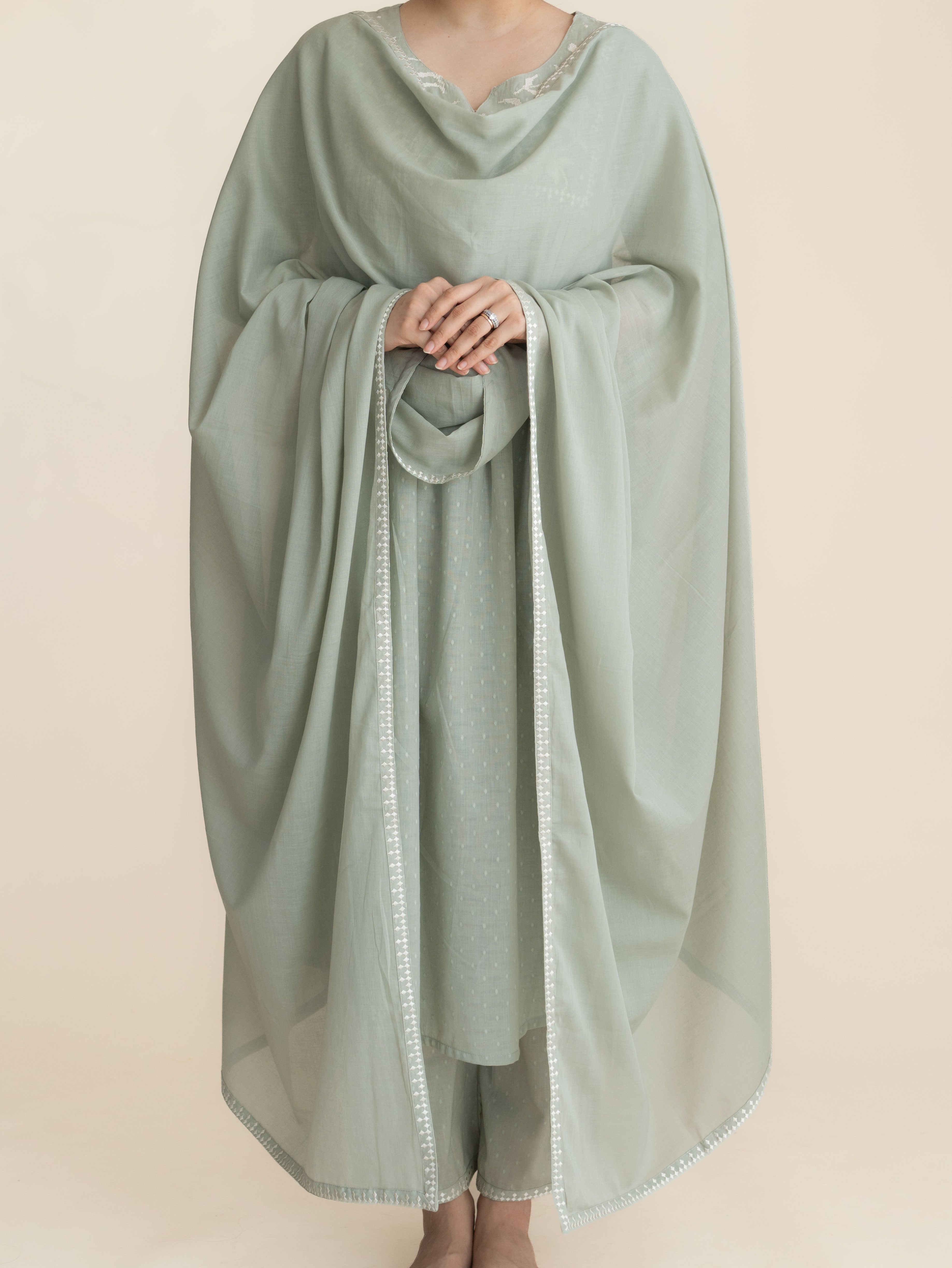 Saisha Cotton Dobby Embroidered A-Line Suit Set