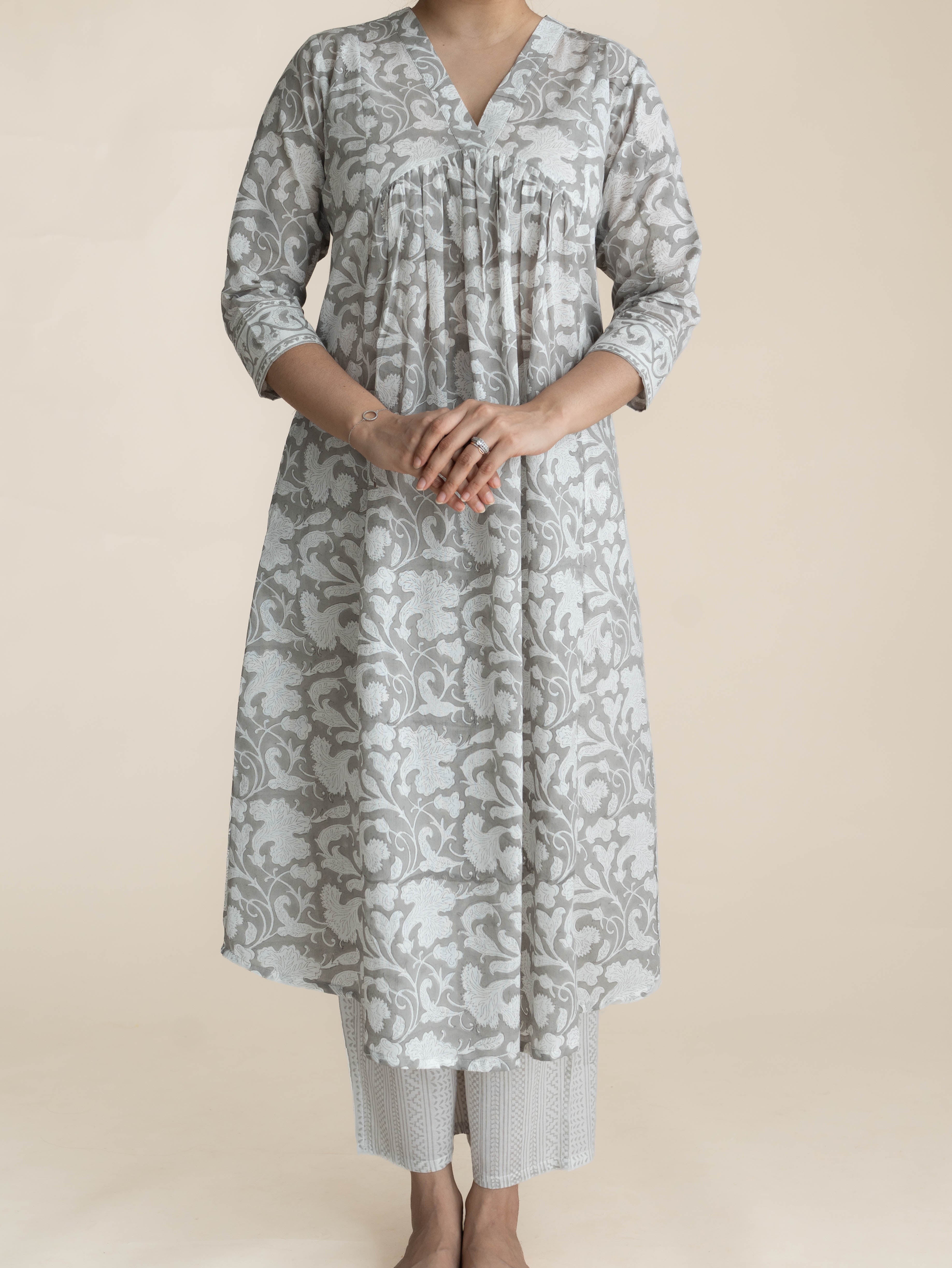 Remina Cotton Block Printed A-Line Suit Set