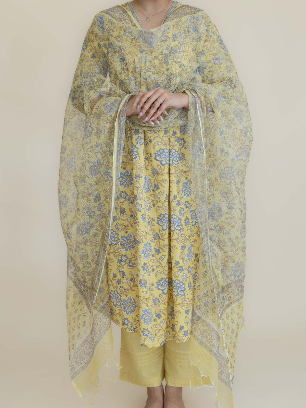 Niza Cotton Block Printed A-Line Suit Set
