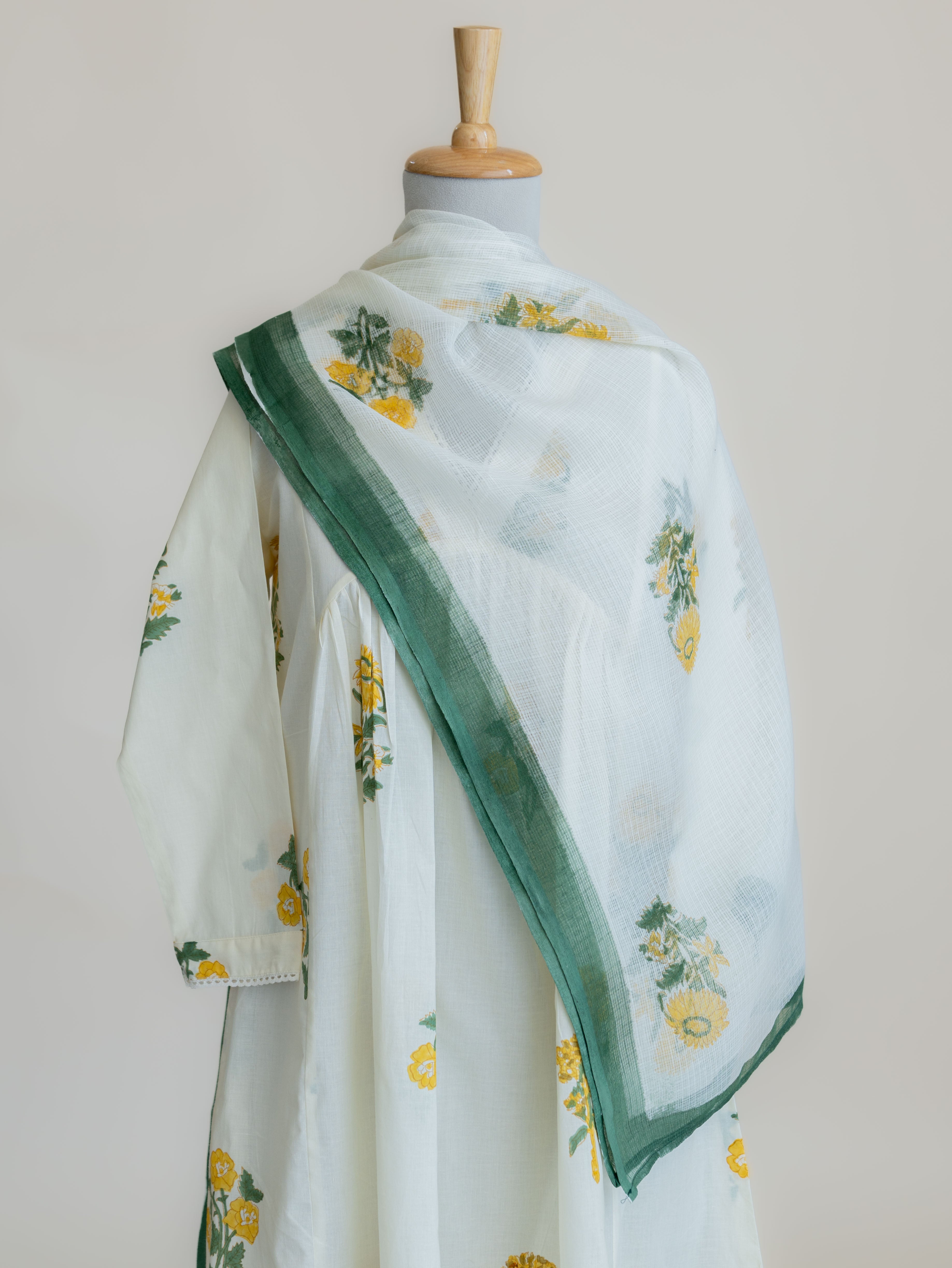 Lisha Cotton Block Printed A-Line Suit Set