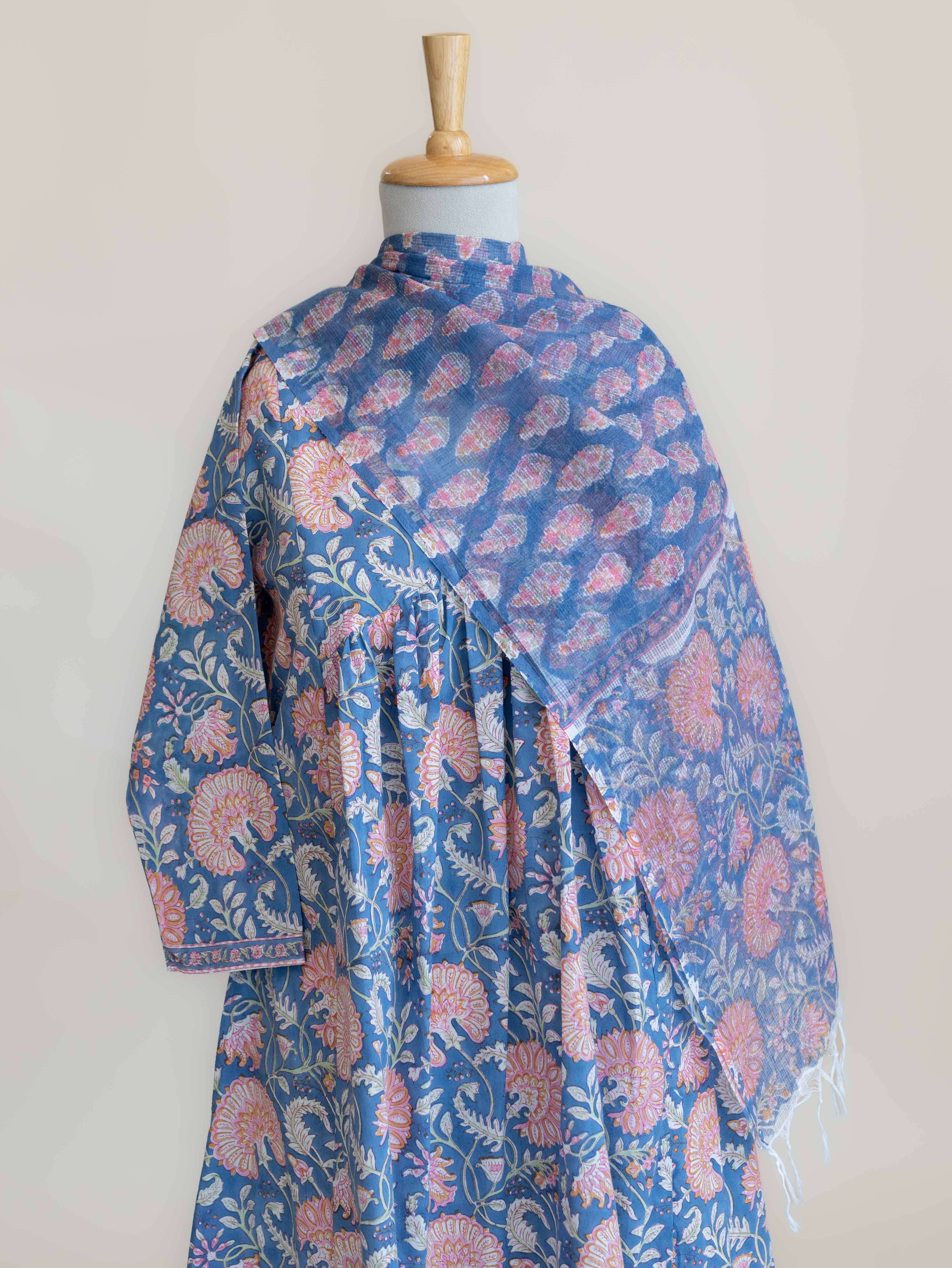 Jivisha Cotton Block Printed A-Line Suit Set