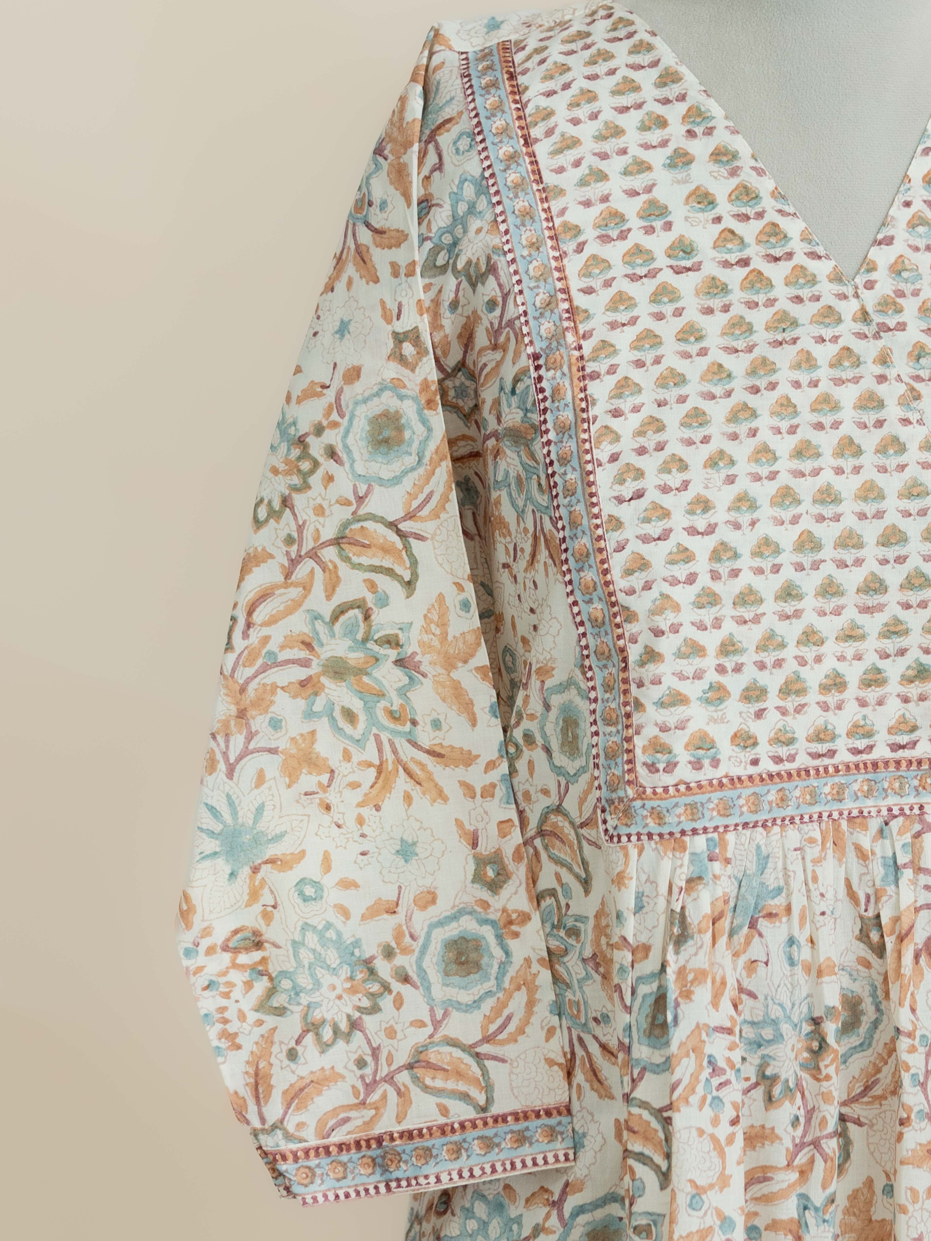 Raneem Cotton Block Printed A-Line Kurta