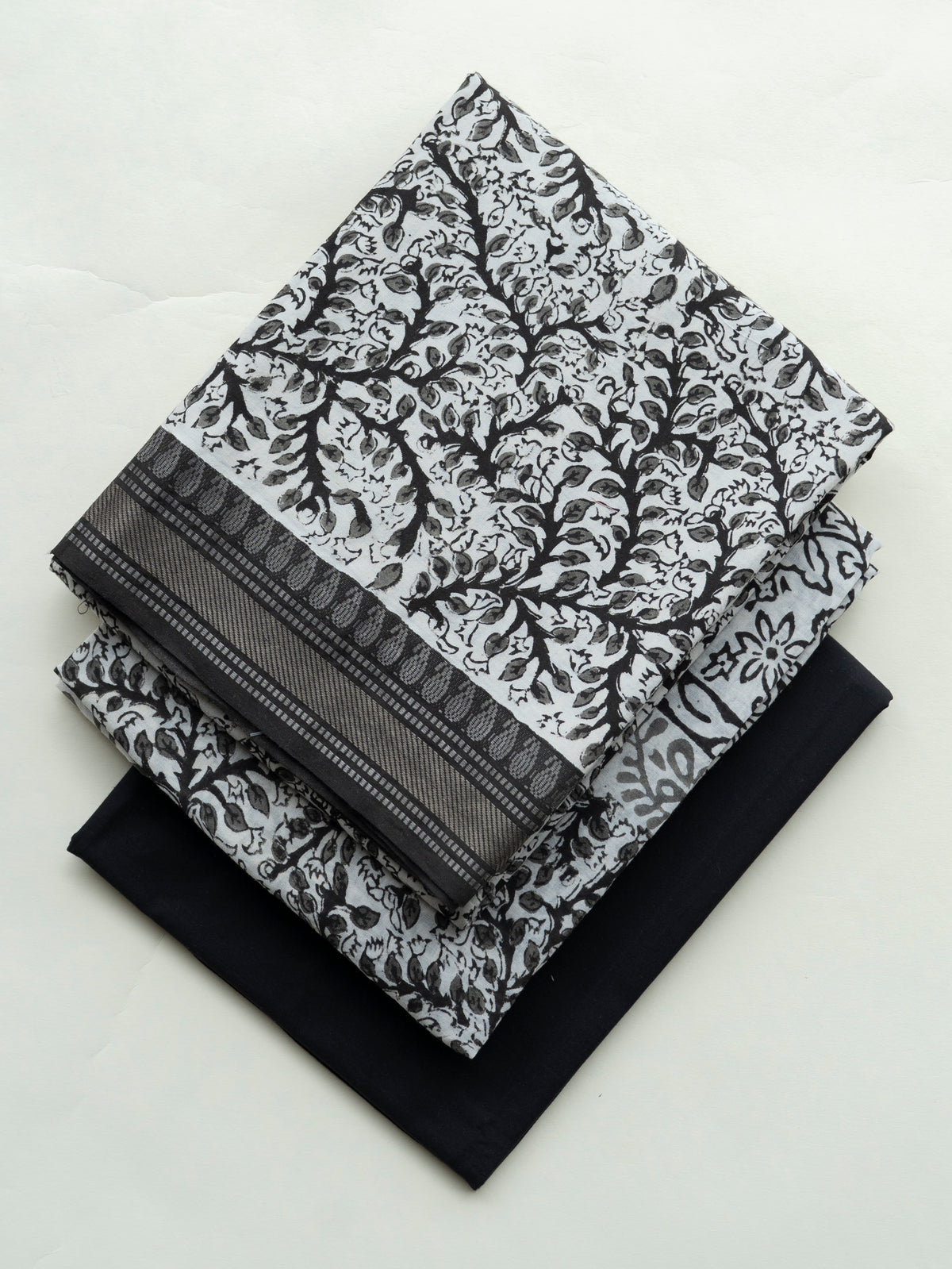 Ziyana Cotton Block Printed Unstitched Suit Set - 3 Piece