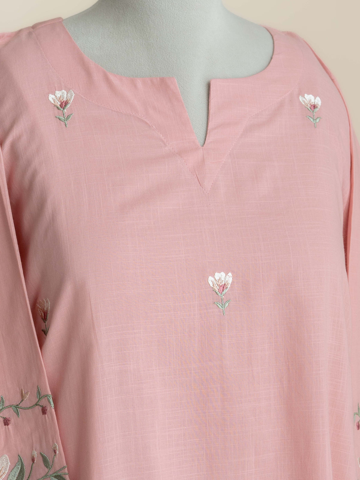 Akira Cotton Slub Embroidered A-Line Suit Set
