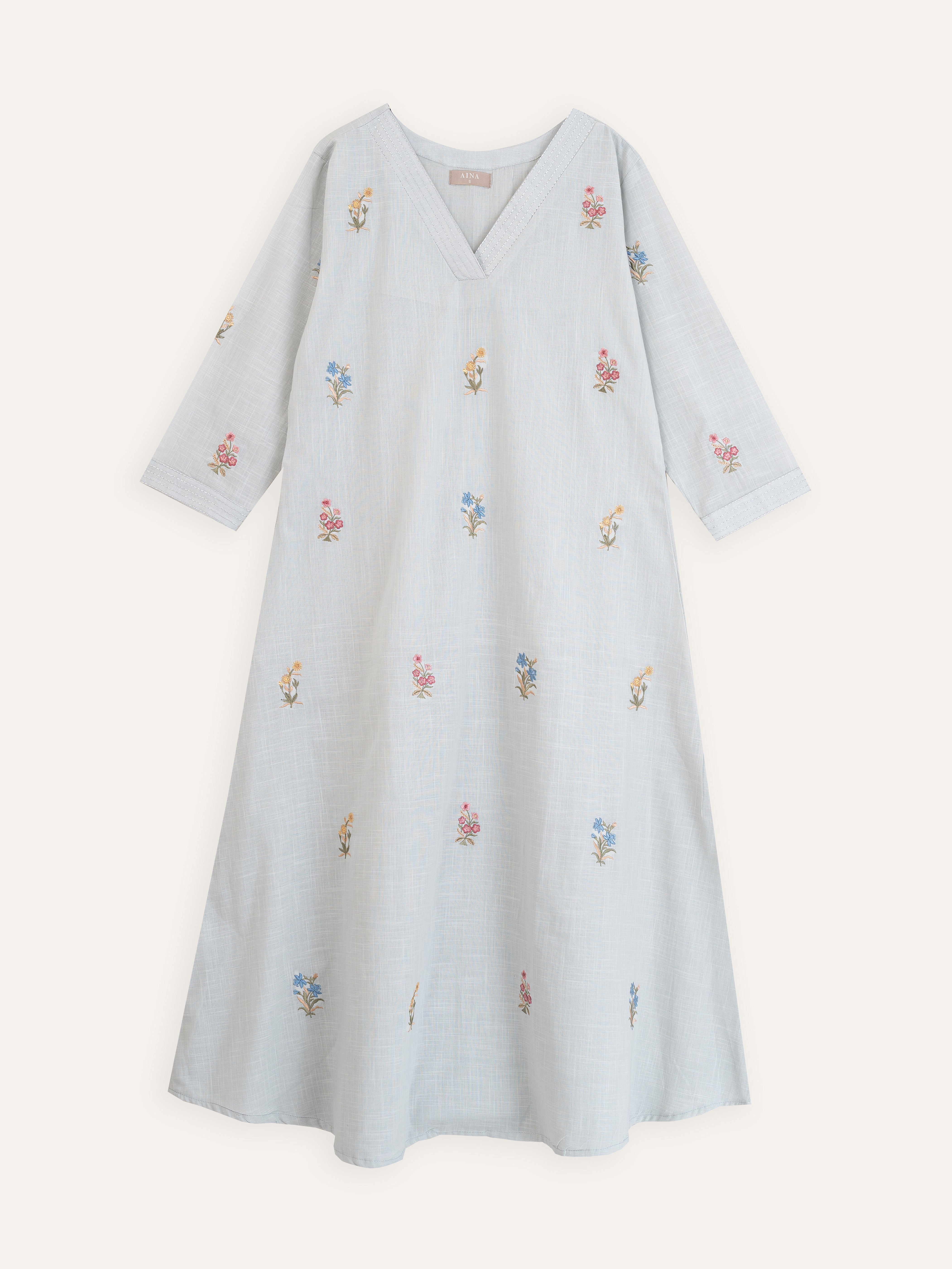 Amalda Cotton Slub Embroidered A-Line Kurta