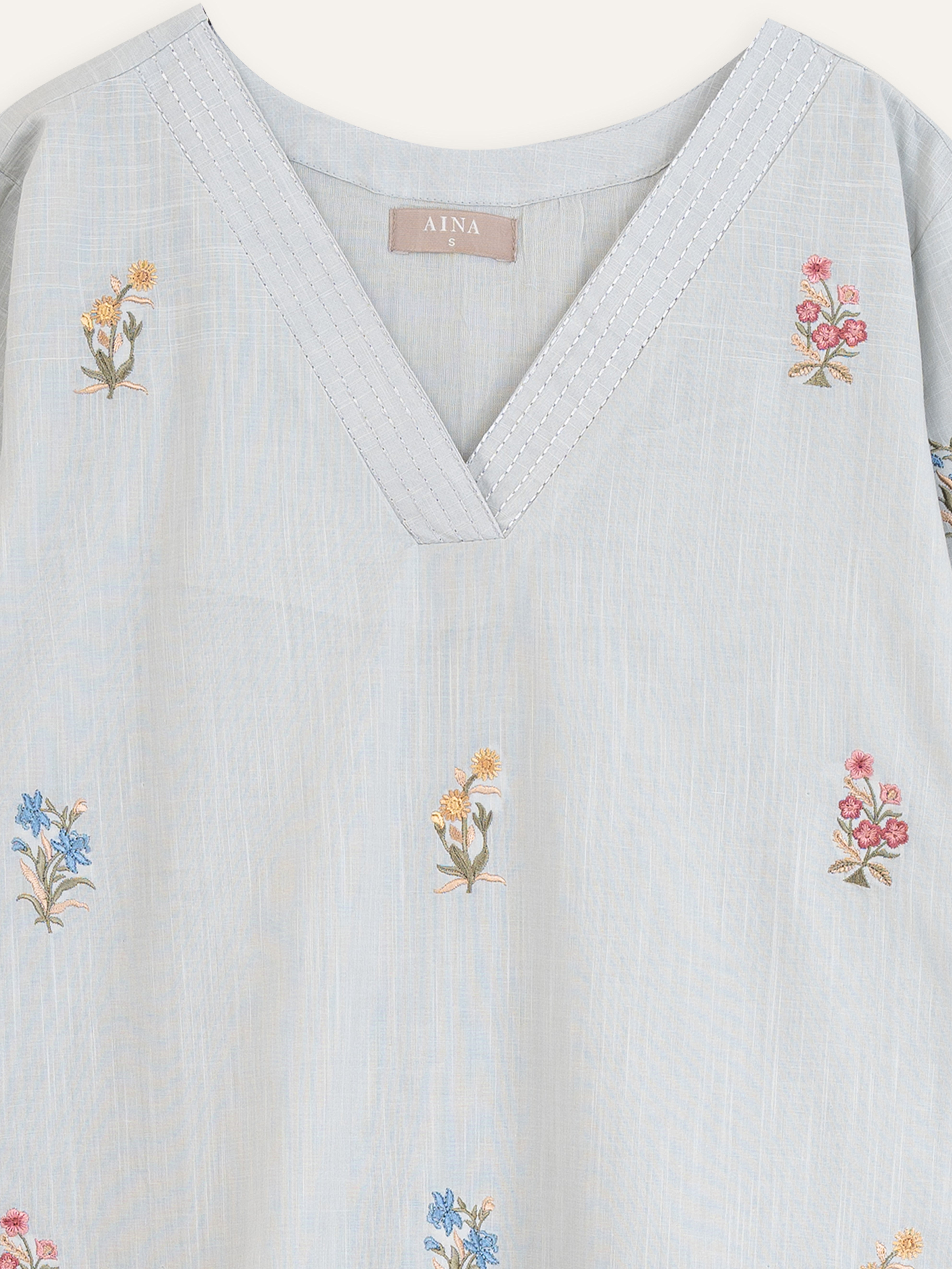Amalda Cotton Slub Embroidered A-Line Kurta