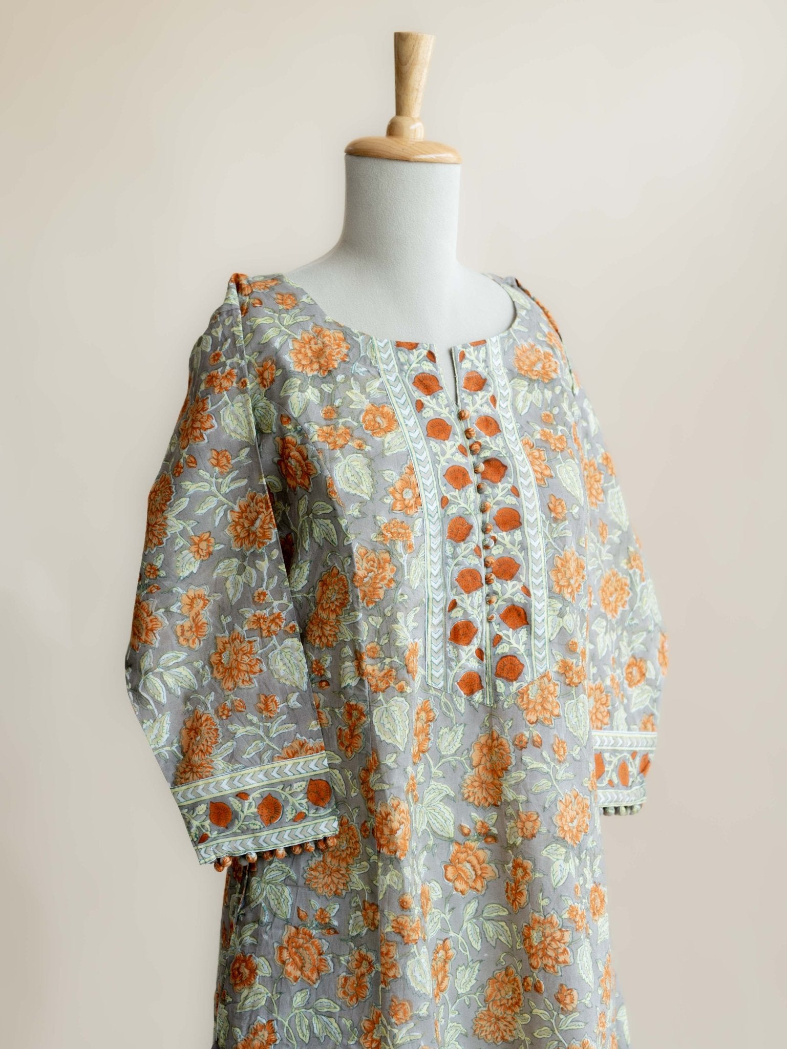 Abir Cotton Block Printed A - Line Kurta - AINA