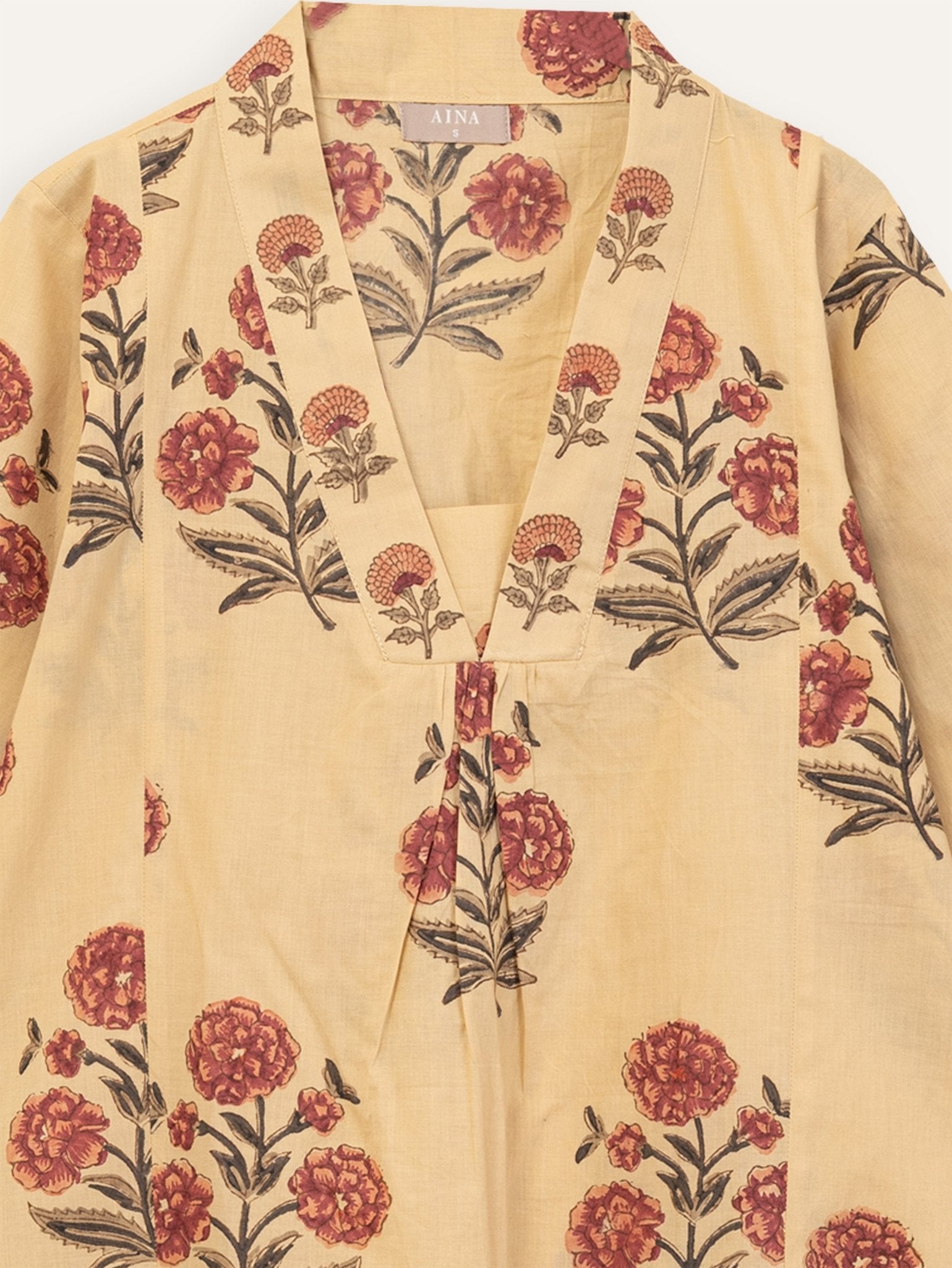 Agastha Cotton Block Printed A - Line Kurta - AINA