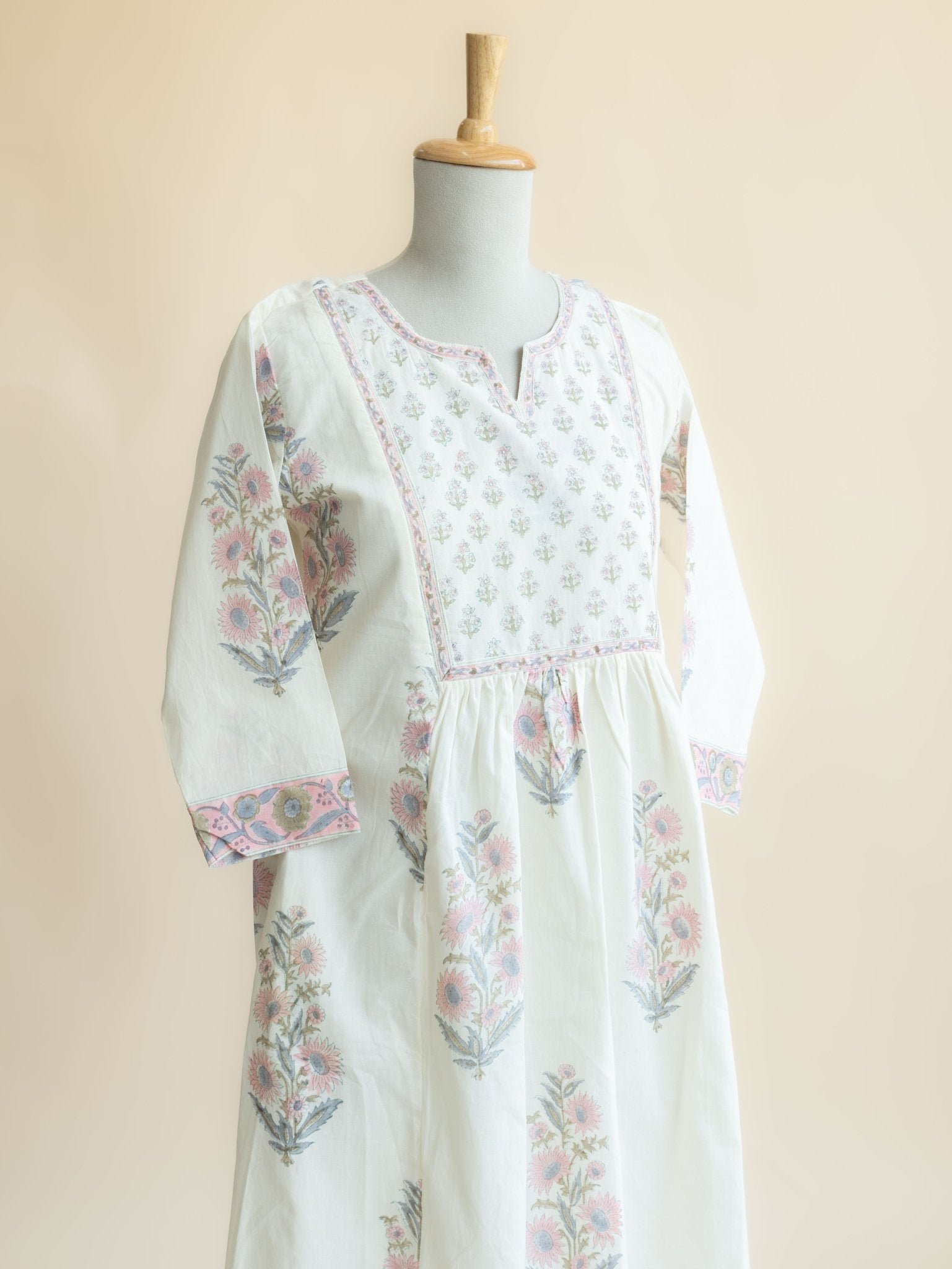Agnika Cotton Block Printed A - Line Kurta - AINA