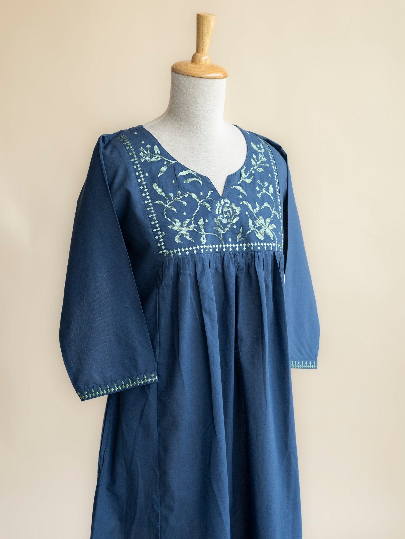 Ahanya Cotton Embroidered A - Line Kurta - AINA