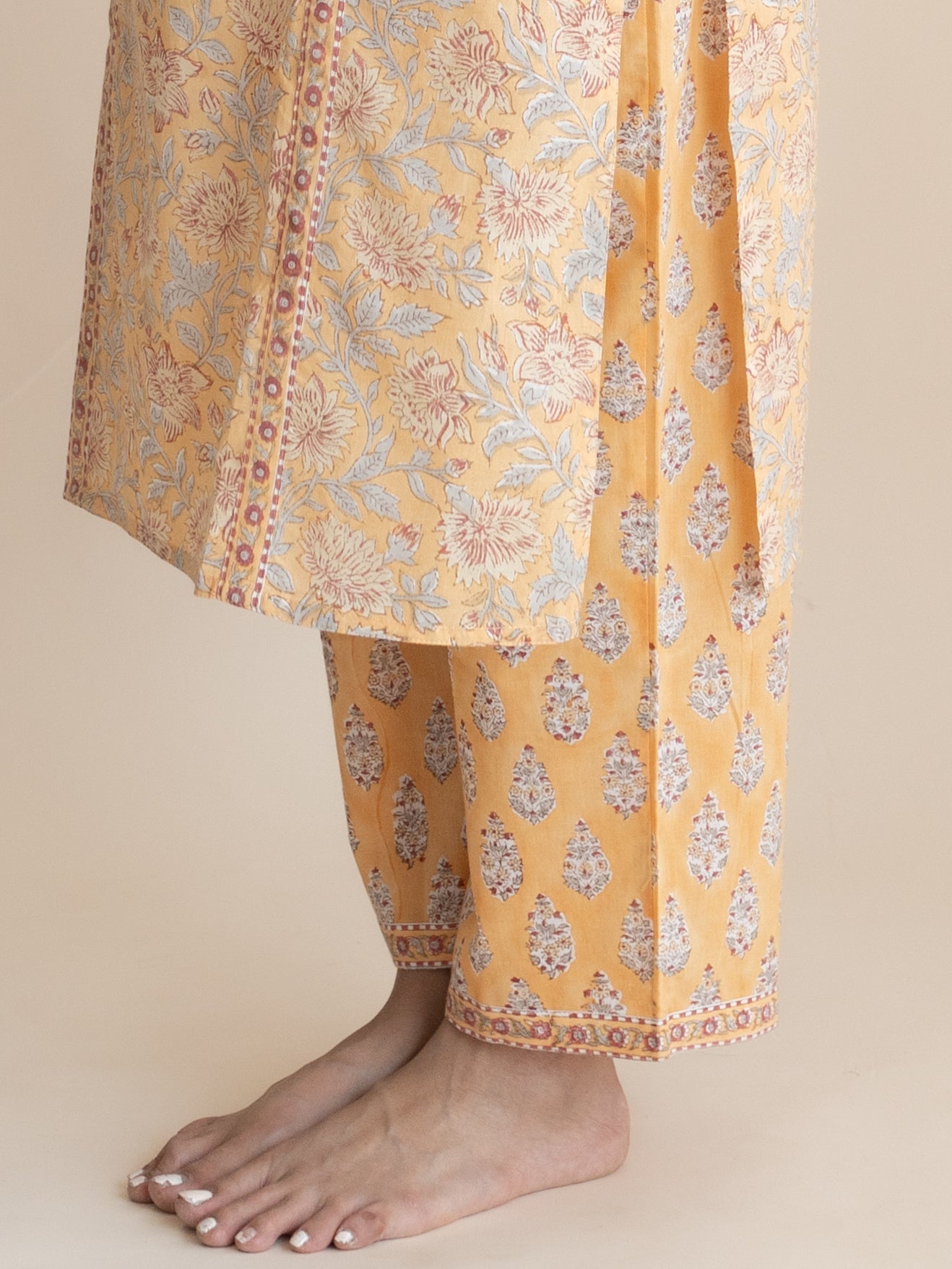 Ahel Cotton Block Printed Straight Suit Set - AINA