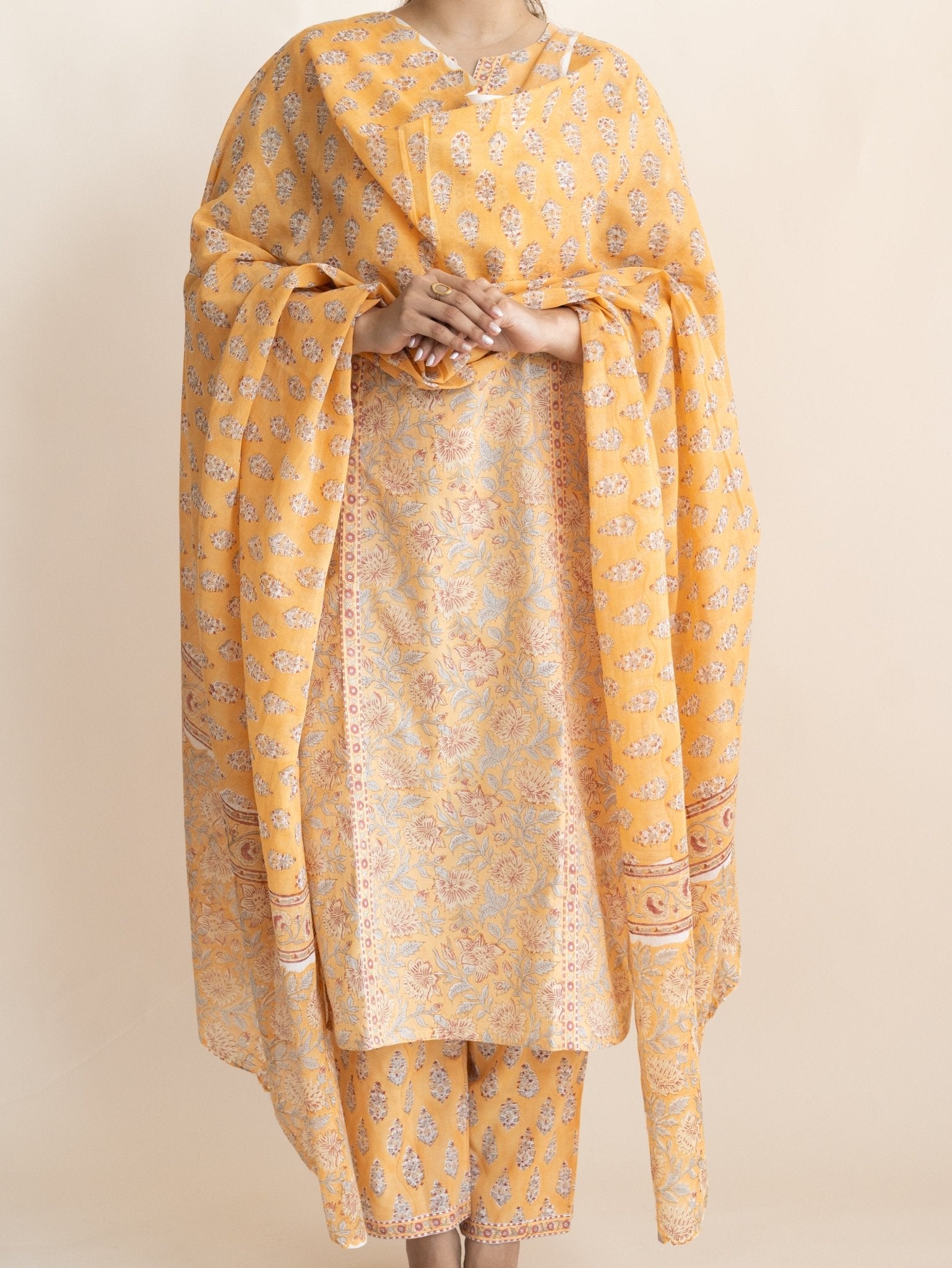 Ahel Cotton Block Printed Straight Suit Set - AINA