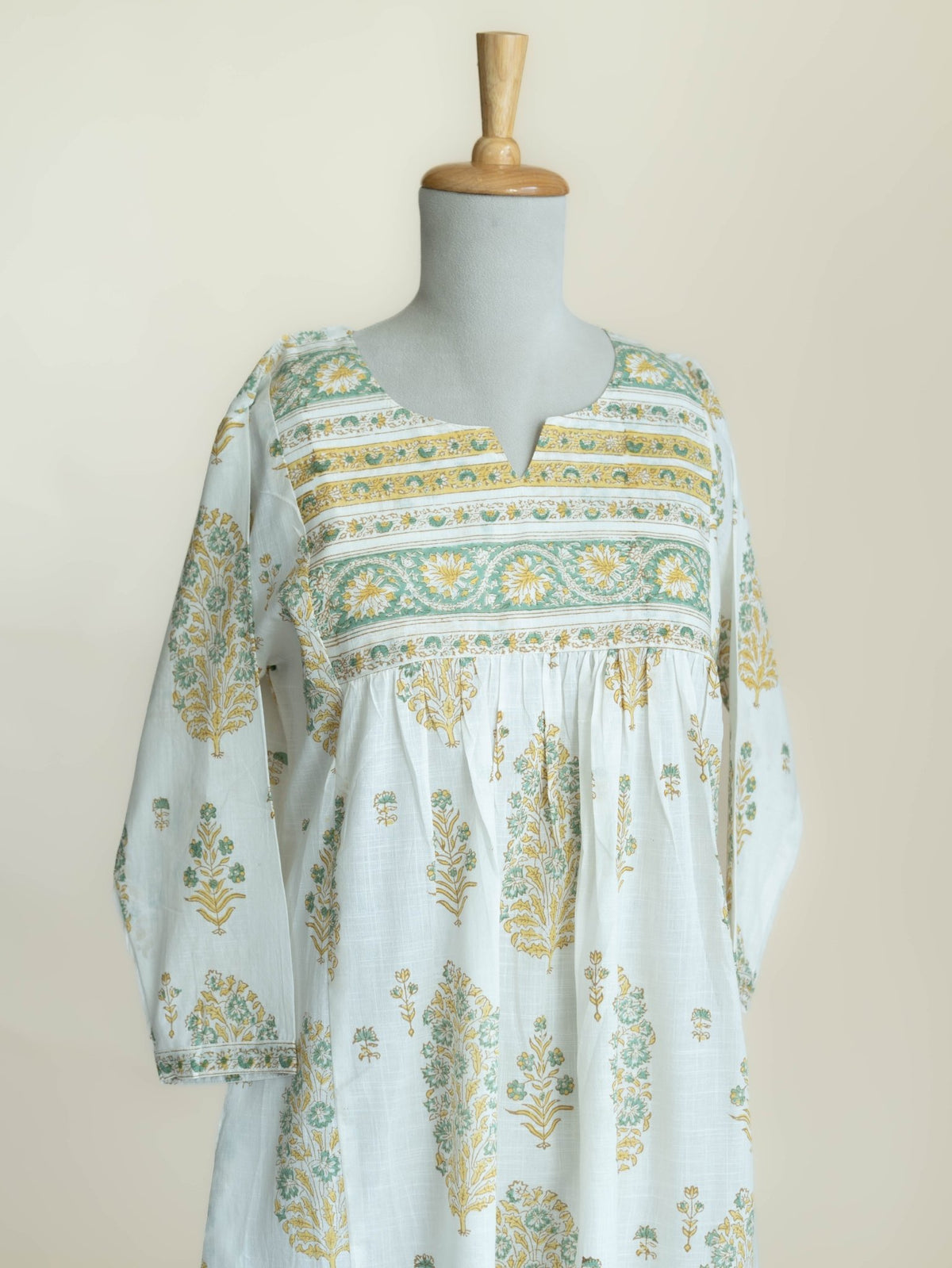 Ahlya Cotton Slub Block Printed A-Line Kurta - AINA