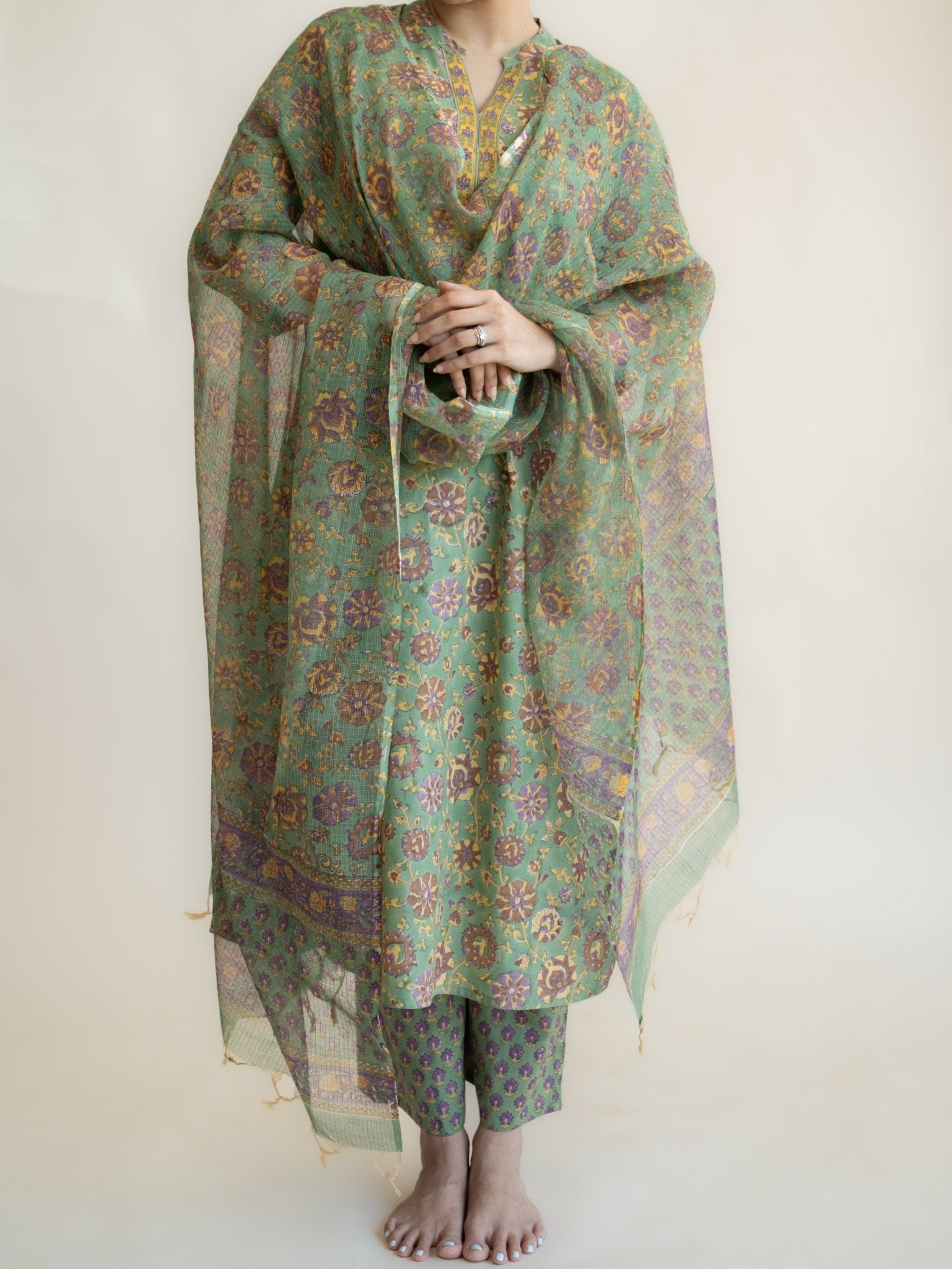 Ahna Cotton Block Printed Straight Suit Set - AINA