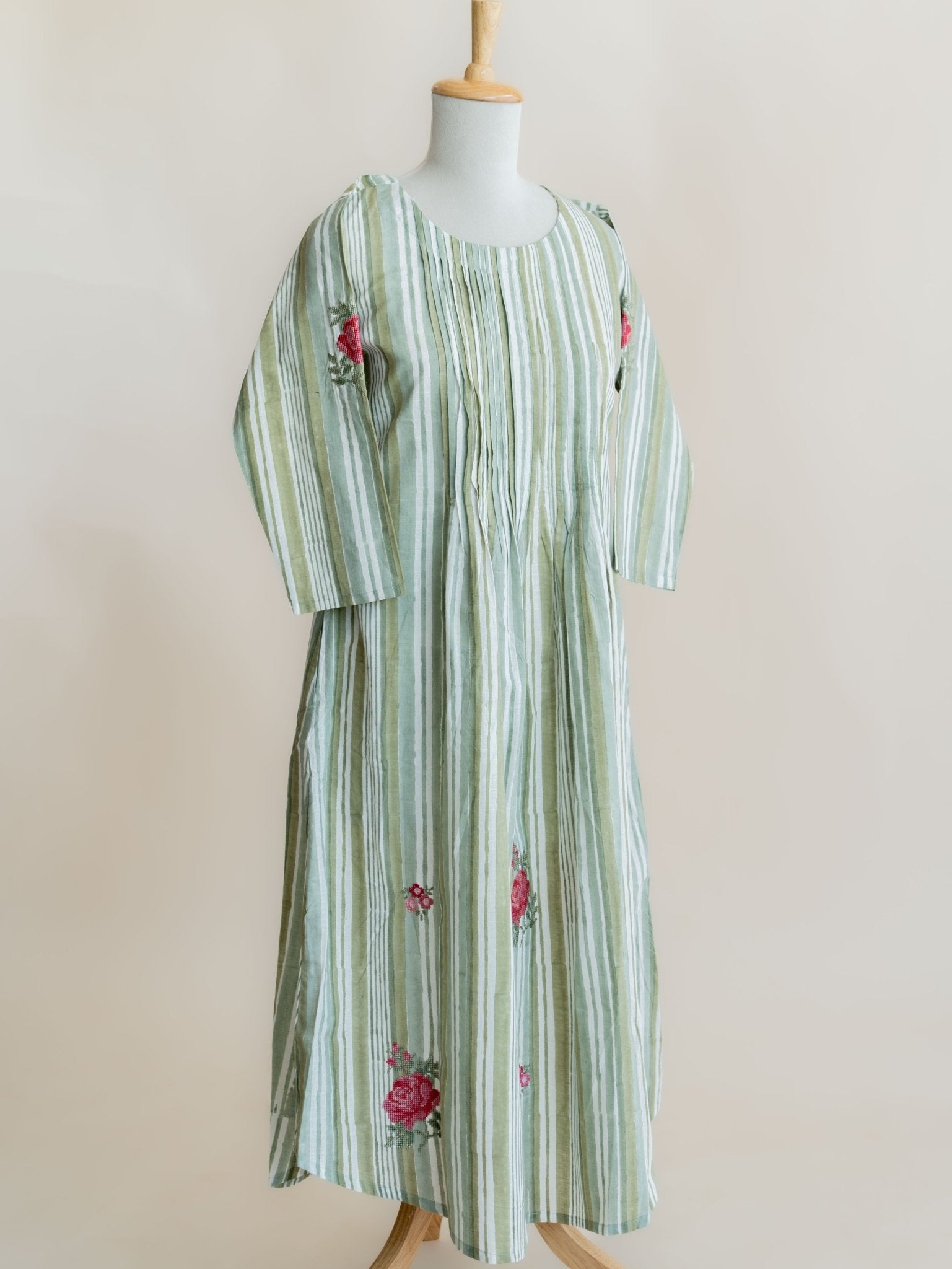 Aima Cotton Block Printed Embroidered A - Line Kurta - AINA