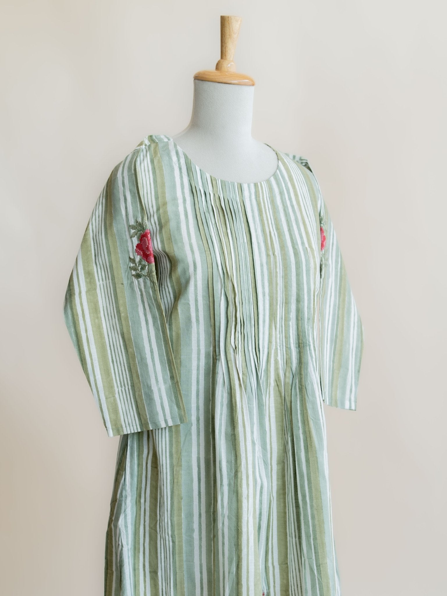 Aima Cotton Block Printed Embroidered A - Line Kurta - AINA