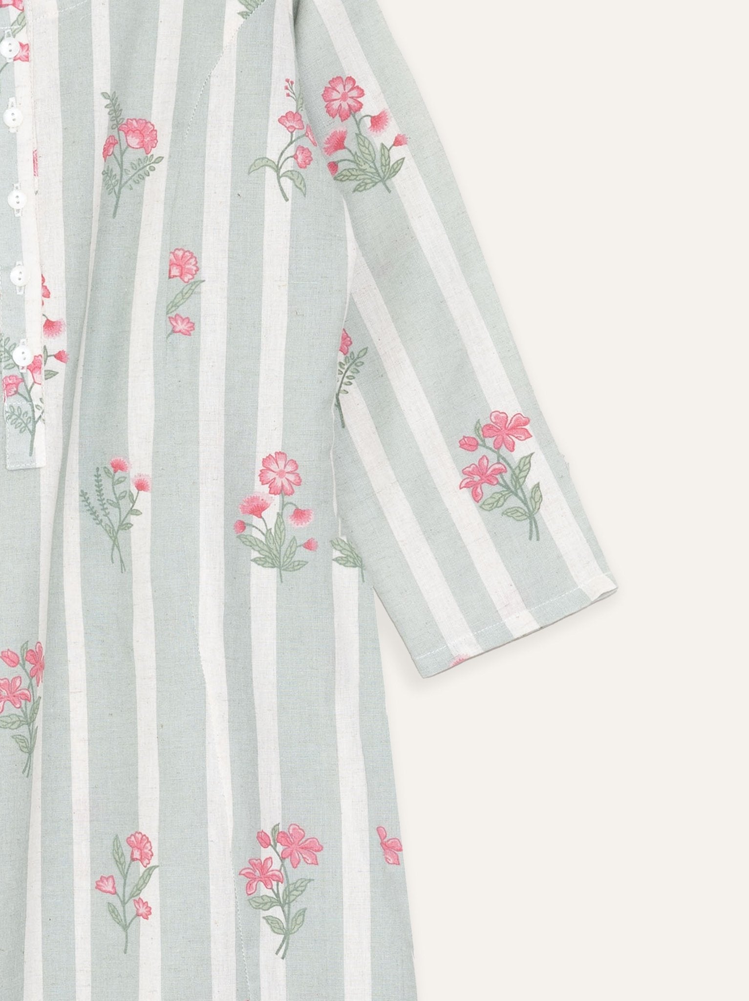 Akhila Cotton Flax Printed A - Line Kurta - AINA