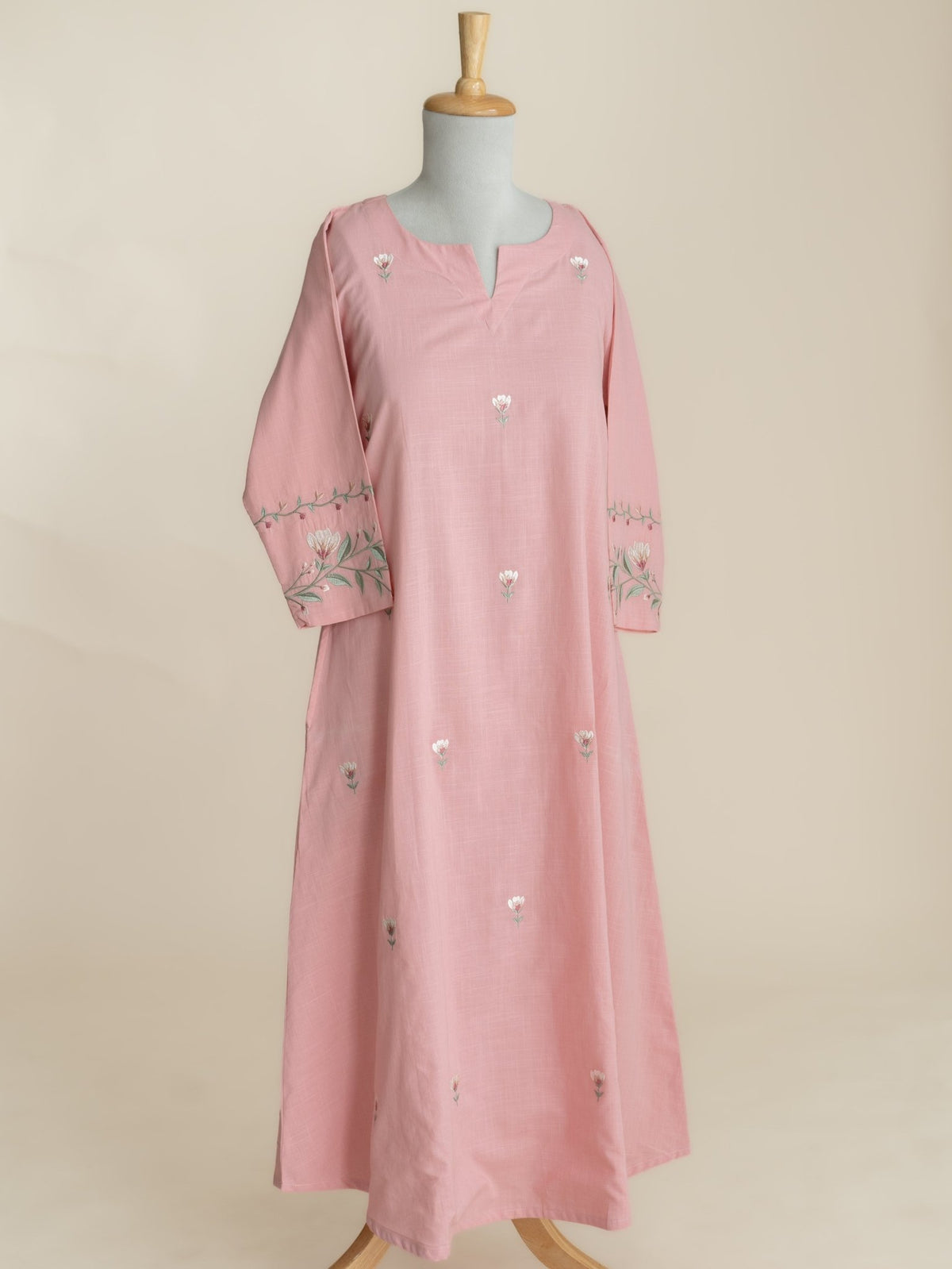 Akira Cotton Slub Embroidered A-Line Suit Set - AINA