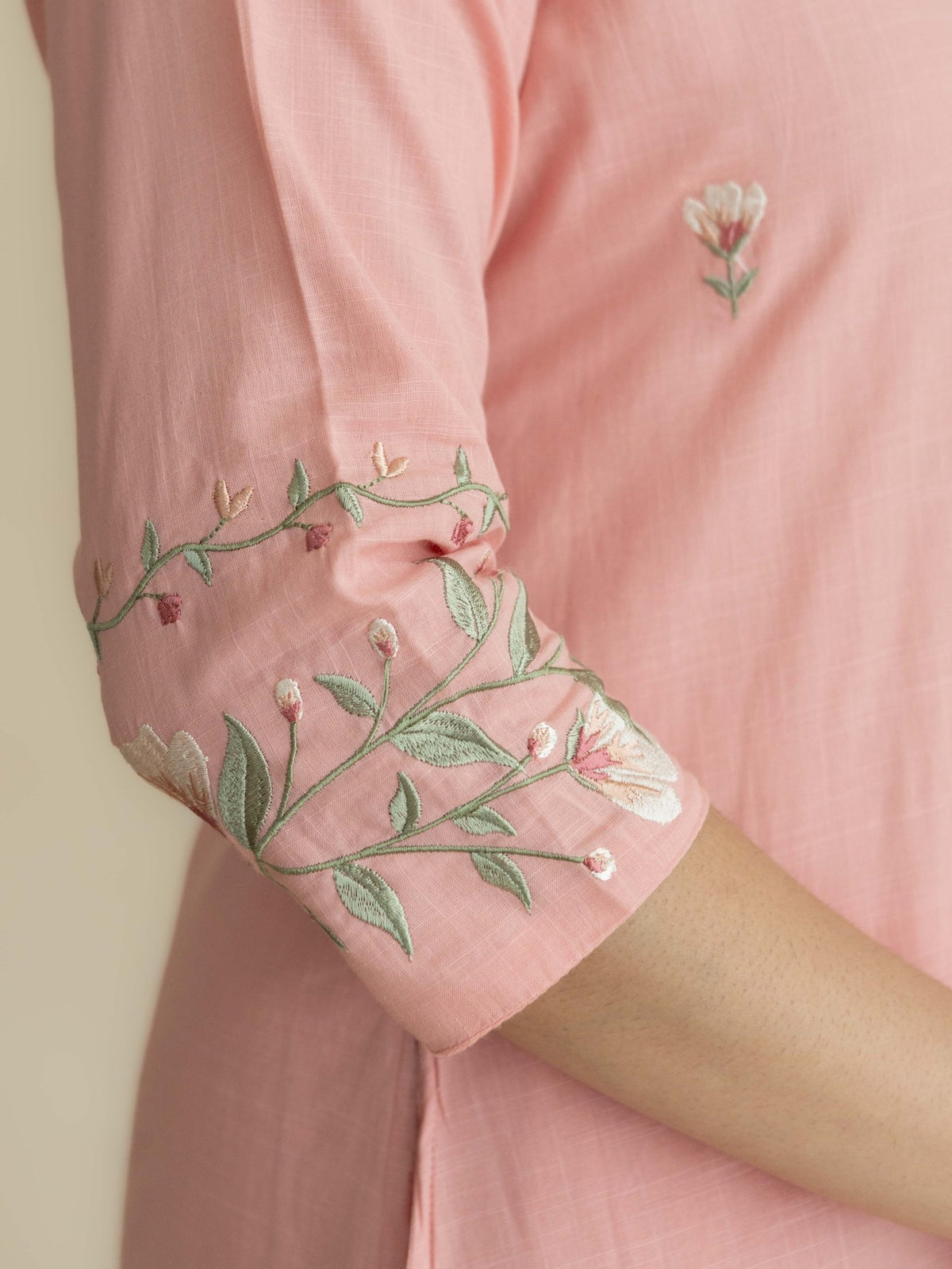 Akira Cotton Slub Embroidered A-Line Suit Set - AINA