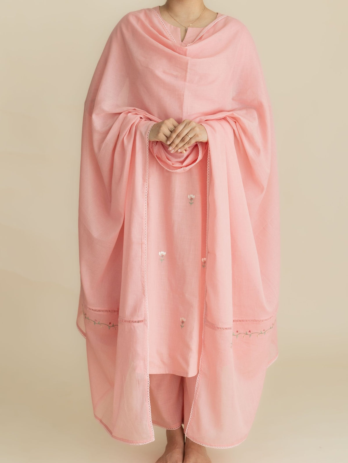 Akira Cotton Slub Embroidered A-Line Suit Set - AINA
