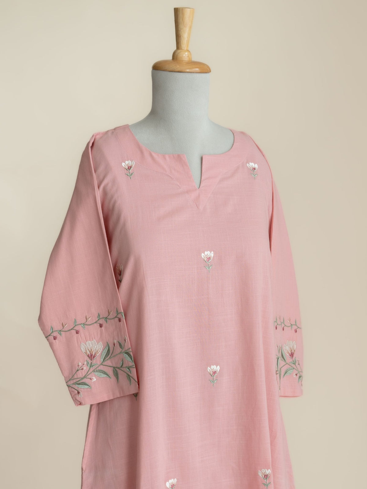 Akira Cotton Slub Embroidered A-Line Suit Set - AINA