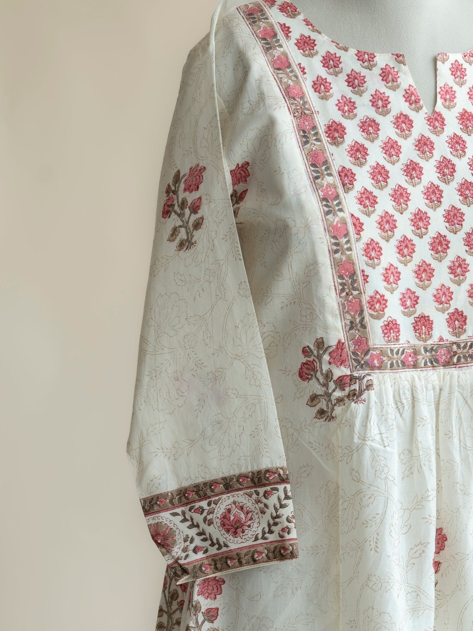 Alanah Cotton Block Printed A - Line Kurta - AINA